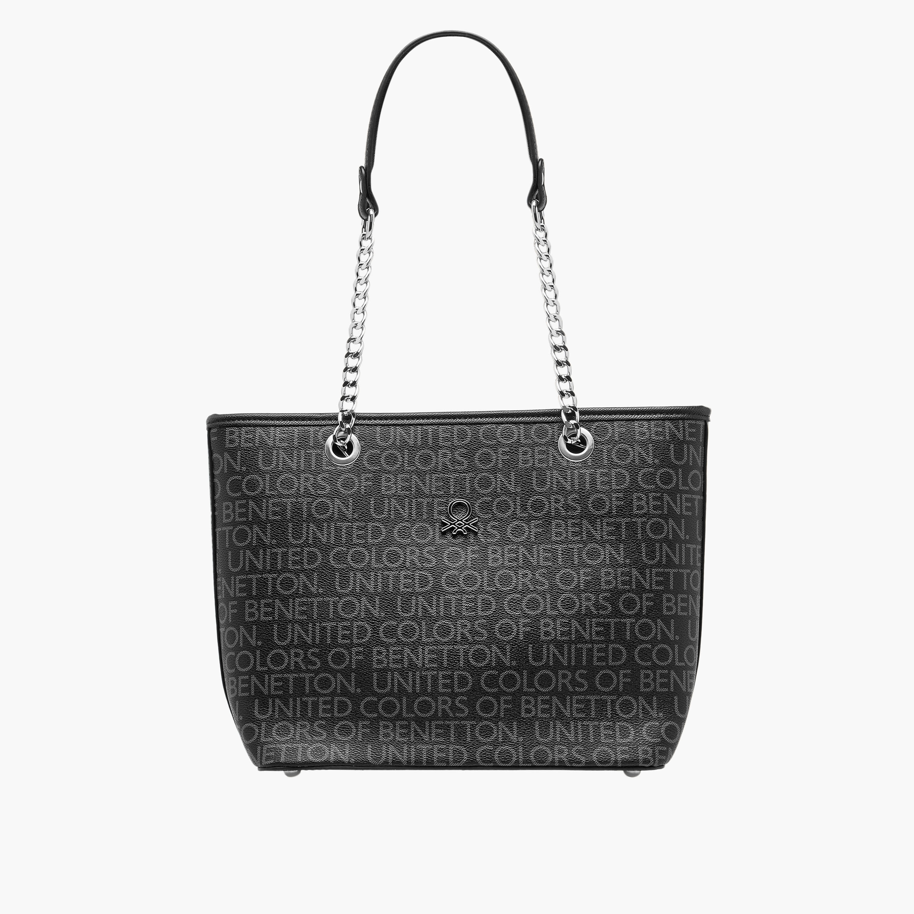 UCB Monogram Print Tote Bag with Chain Strap-women-bagsandwallets-handbags-image-1