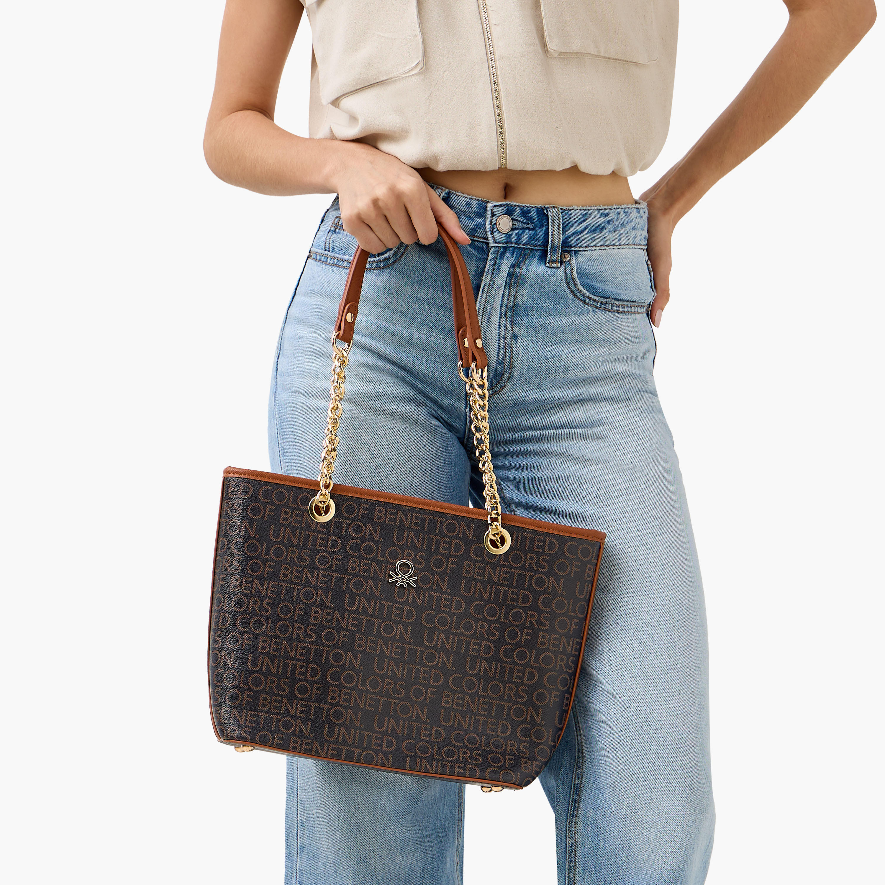 UCB Monogram Print Tote Bag with Double Handle-women-bagsandwallets-handbags-image-2