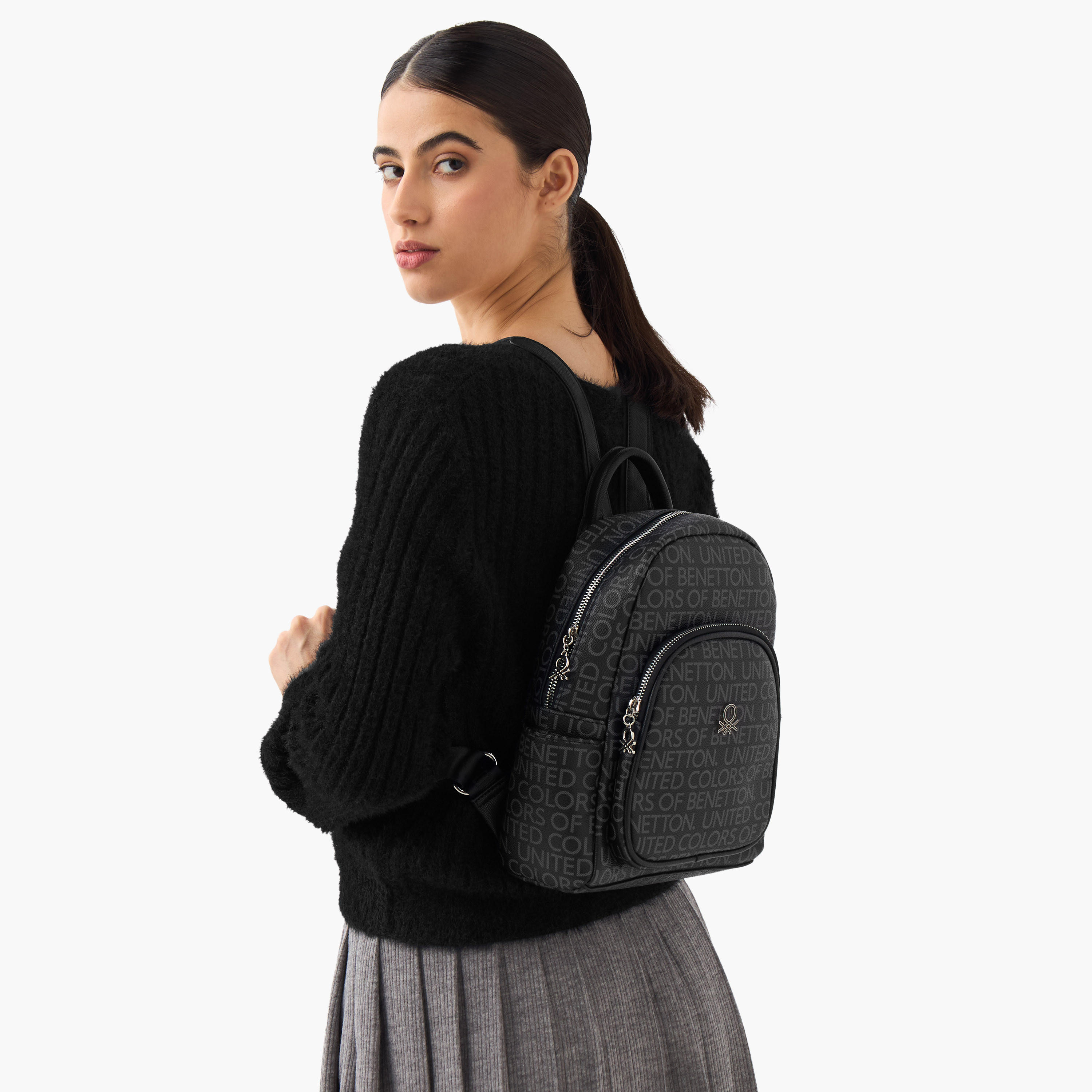 UCB Monogram Print Backpack with Adjustable Shoulder Straps-women-bagsandwallets-backpacks-image-2