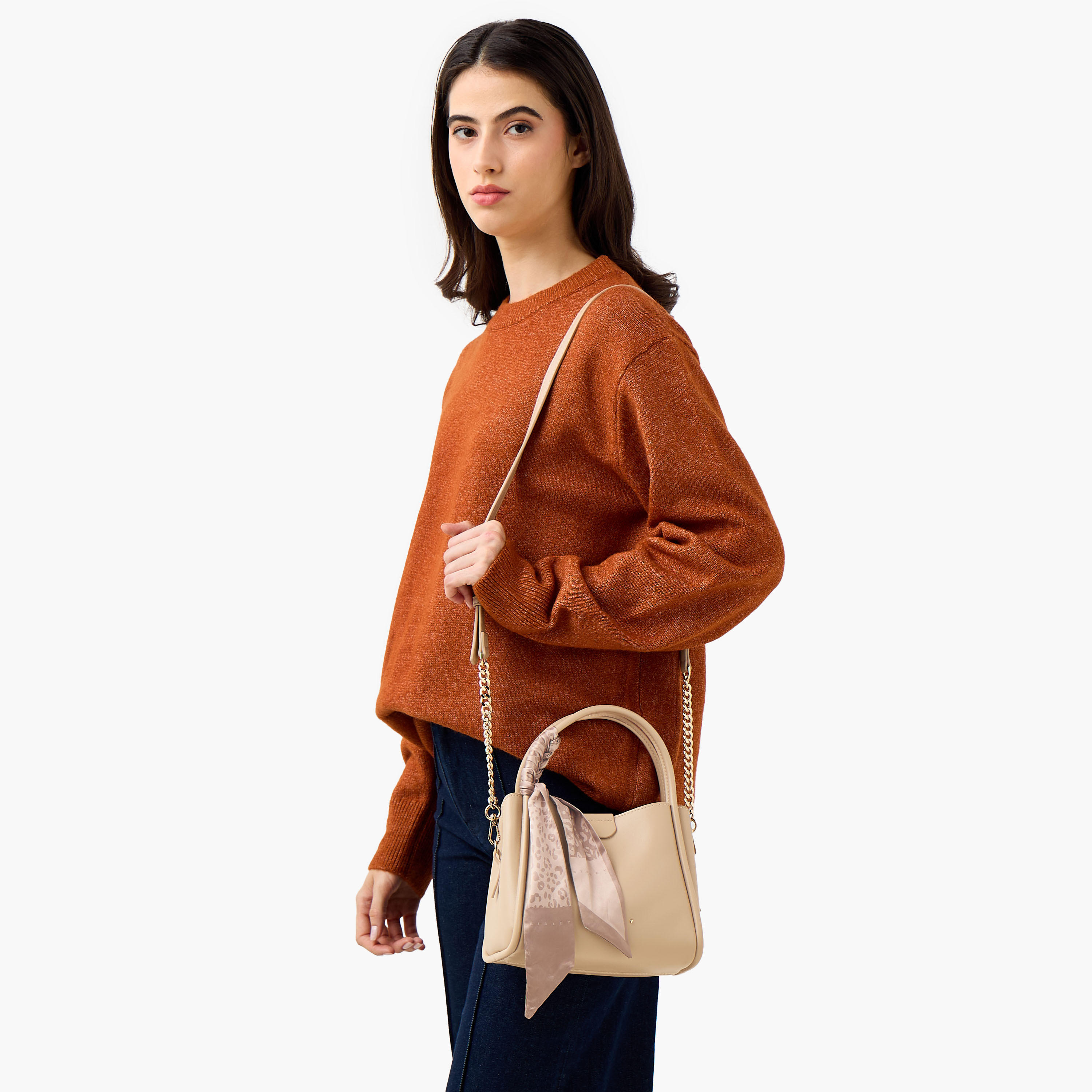 Sisley Textured Crossbody Bag with Scarf and Chain Detail-women-bagsandwallets-handbags-image-2