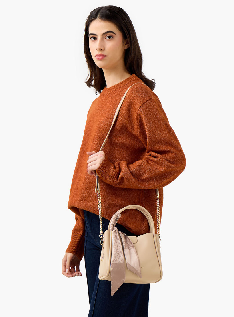 Sisley Textured Crossbody Bag with Scarf and Chain Detail-women-bagsandwallets-handbags-image-2