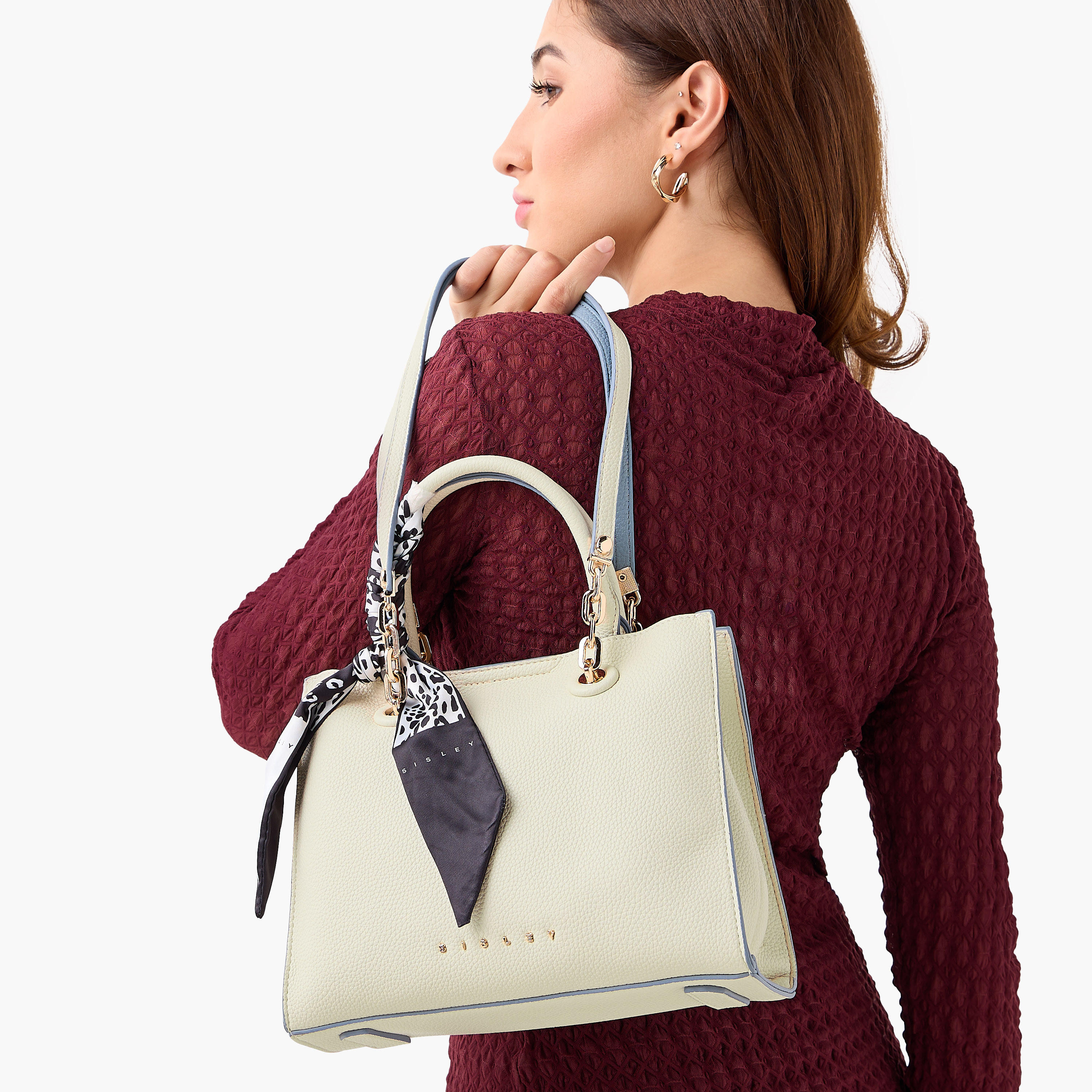 Sisley Textured Tote Bag with Scarf Detail-women-bagsandwallets-handbags-image-2