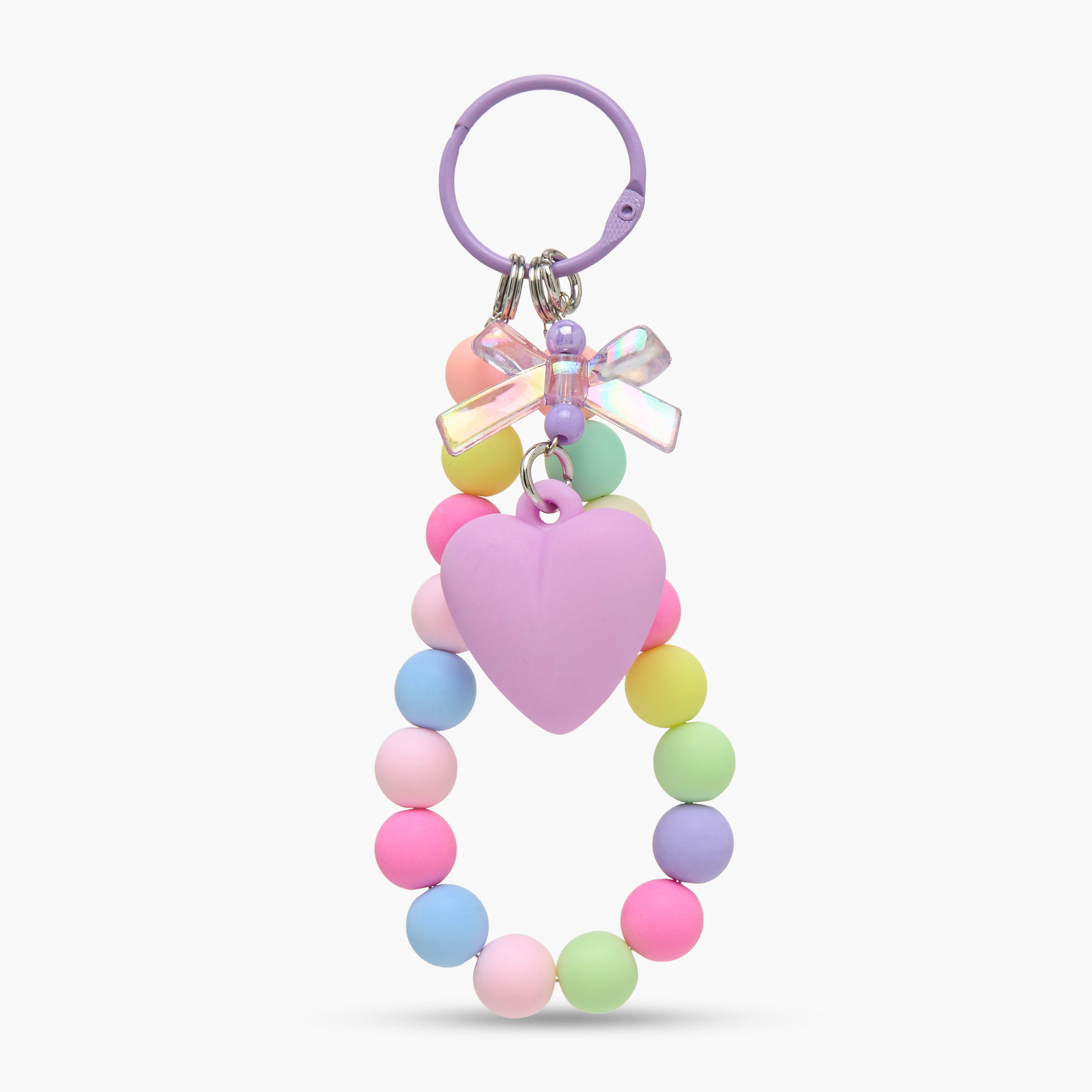 Girls Keyring with Bead and Heart Charms-girls-accessories-keyringsandbagcharms-image-1