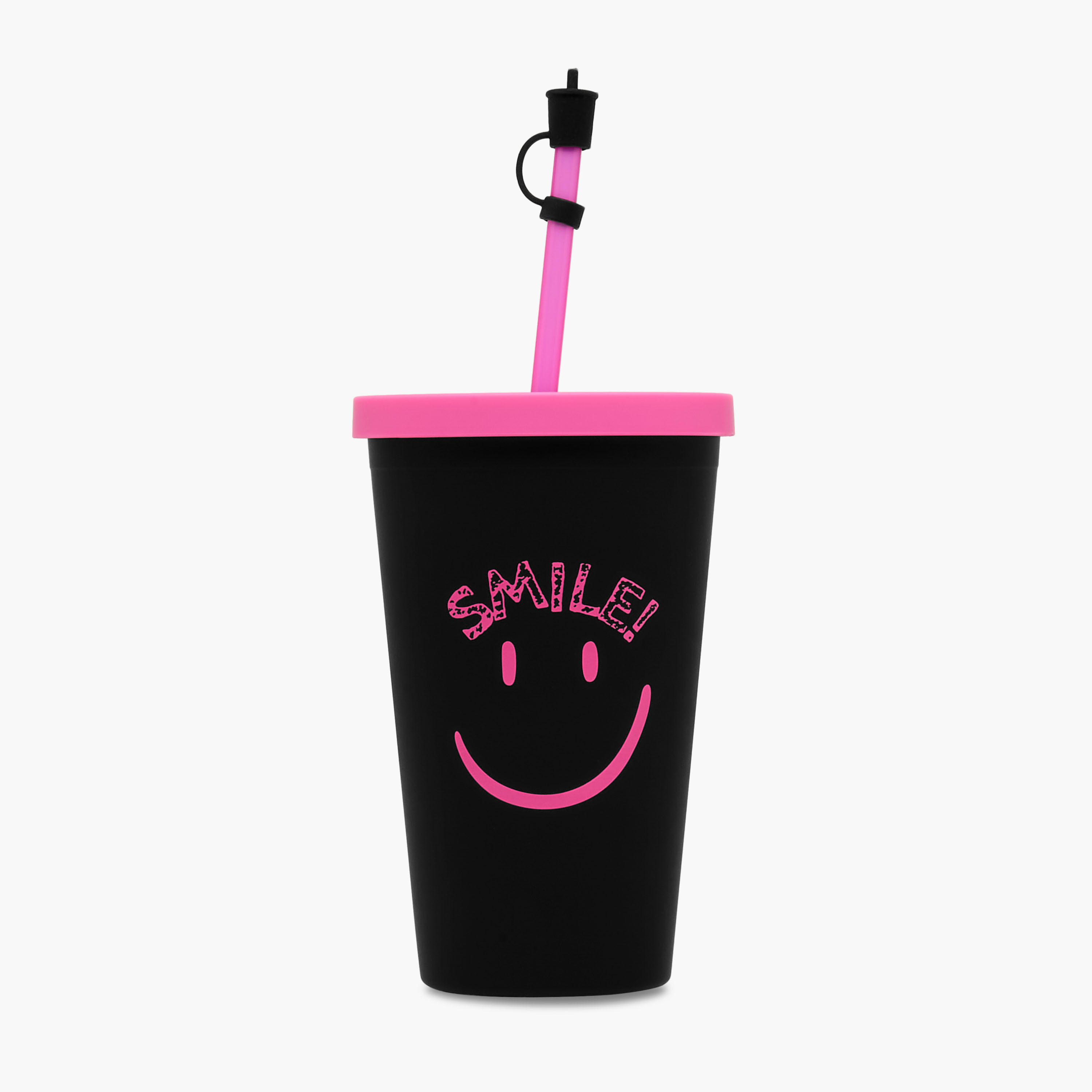 Smiley Print Double Wall Tumbler with Straw - 450 ml-school-waterbottles-image-1