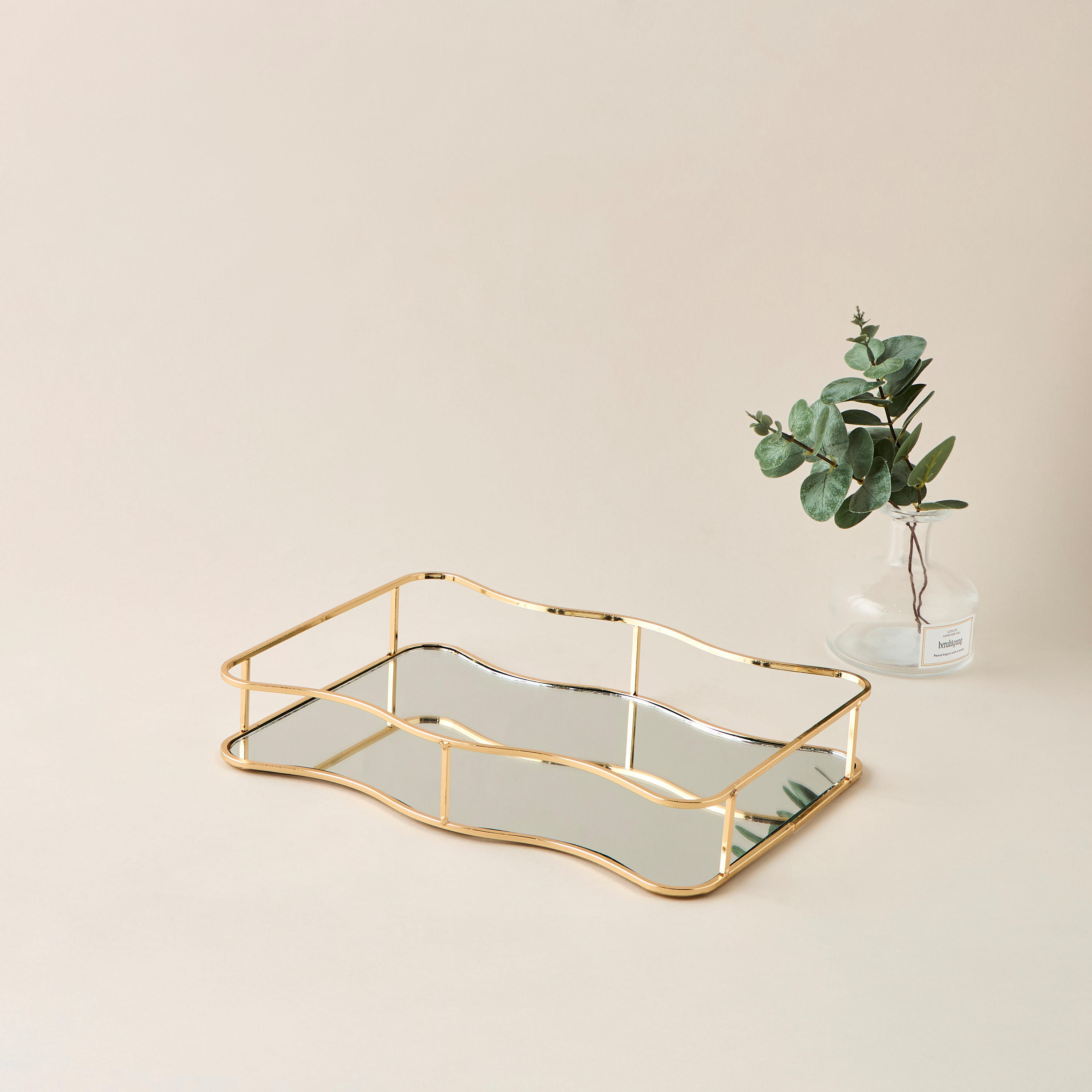 Textured Decorative Tray with Mirror and Handles - 32x23 cms-household-decor-boxesandtrays-image-1