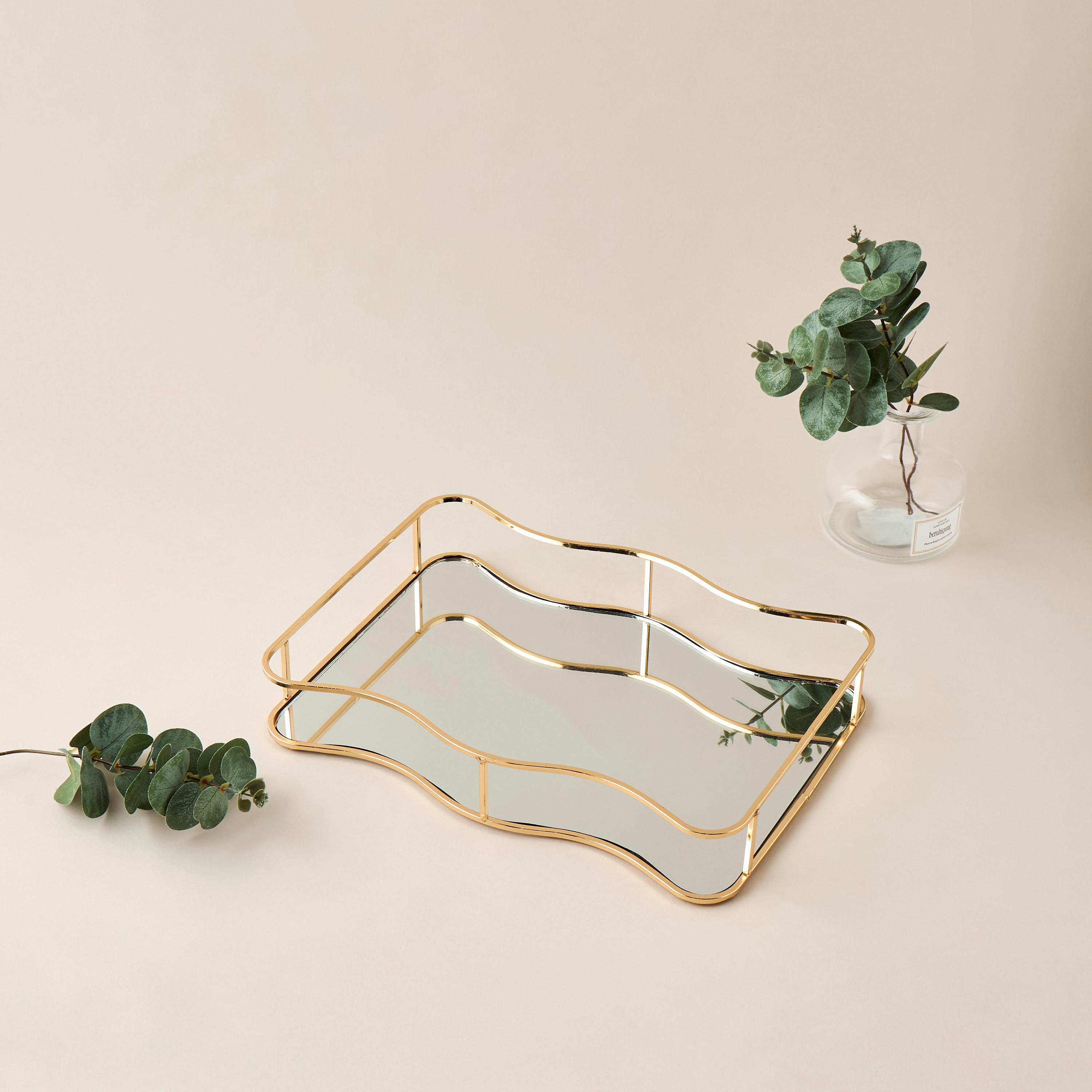 Textured Decorative Tray with Mirror and Handles - 32x23 cms-household-decor-boxesandtrays-image-2