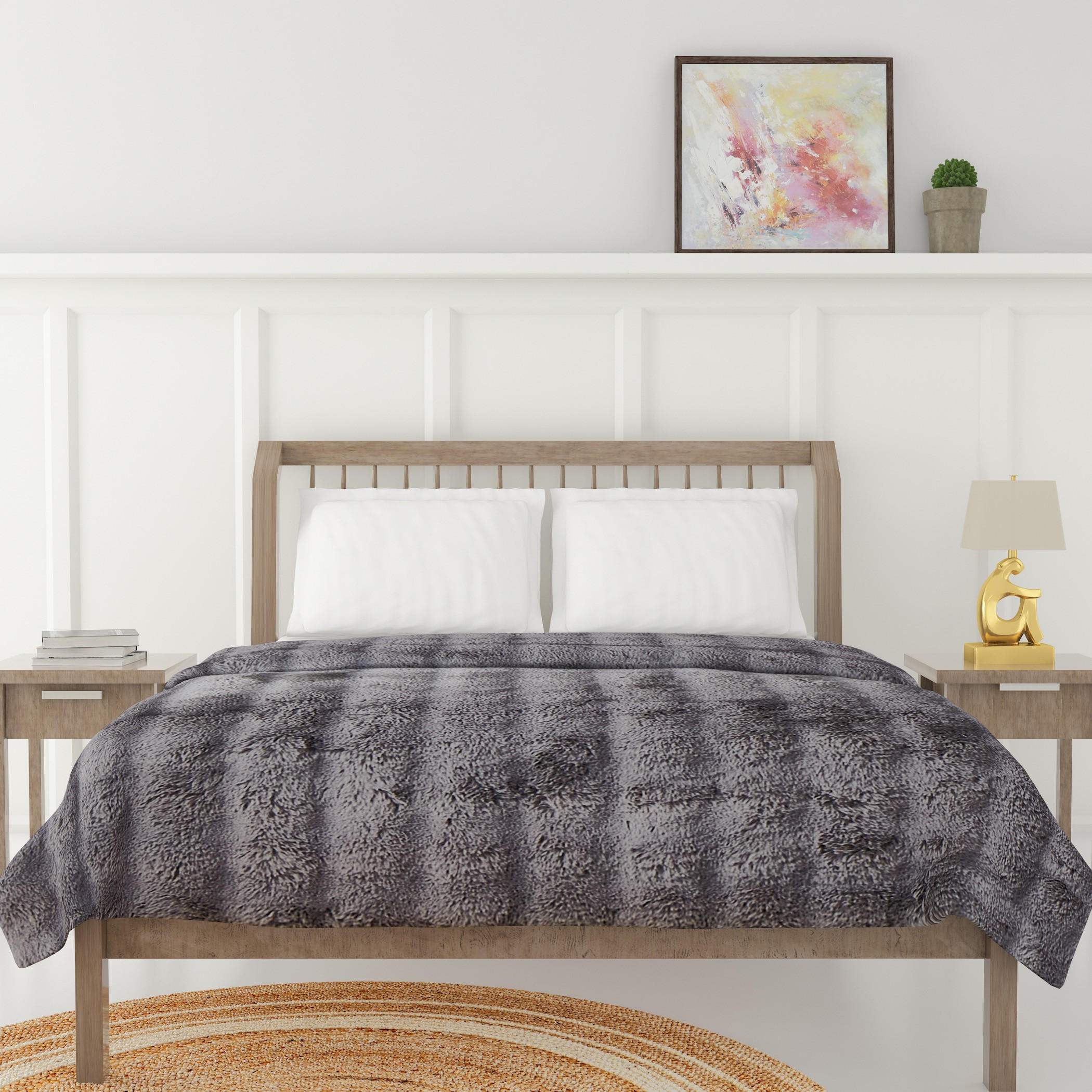 Gia Como - Bubble Rabbit Fur Blanket - Grey -household-bedding-blankets-image-1