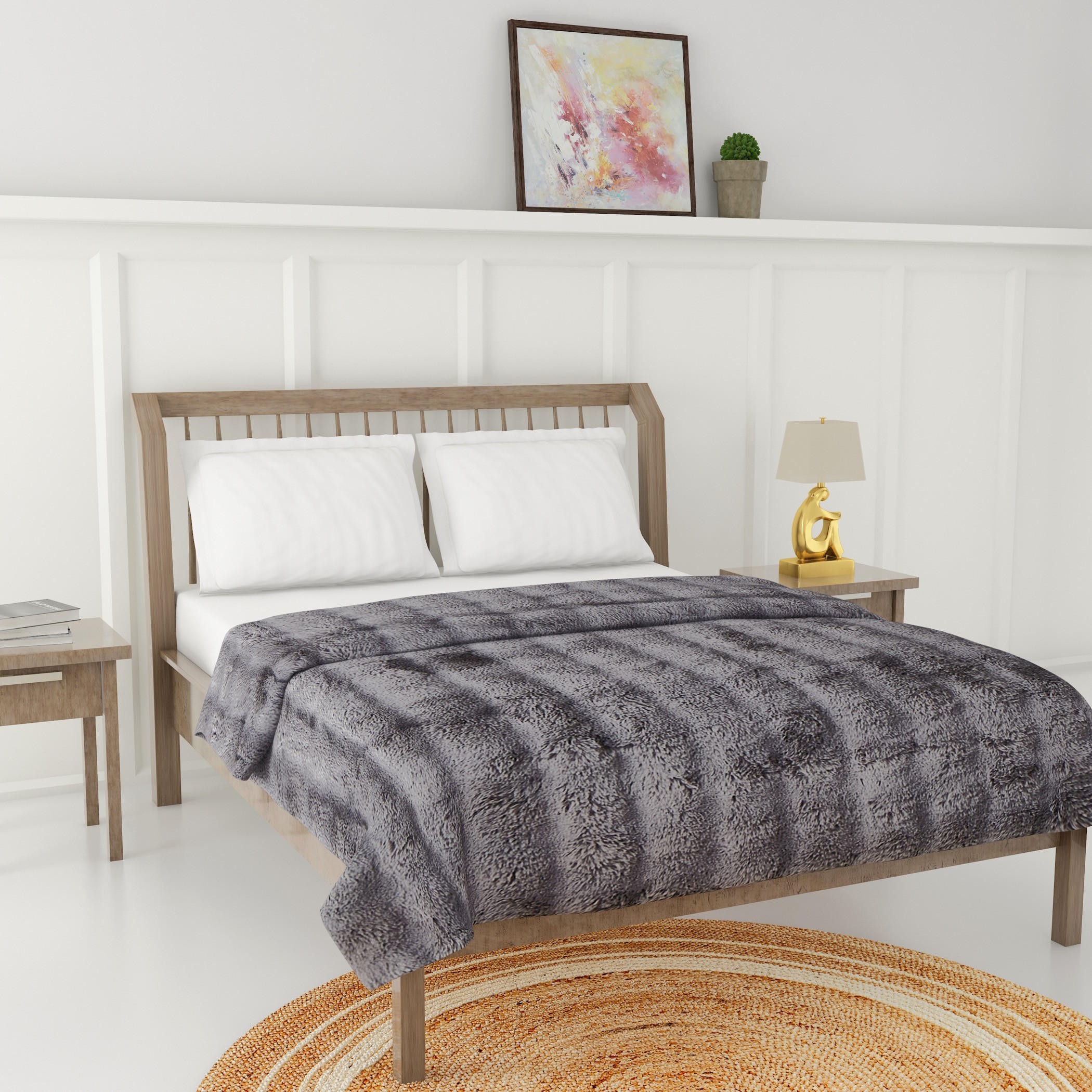 Gia Como - Bubble Rabbit Fur Blanket - Grey -household-bedding-blankets-image-2