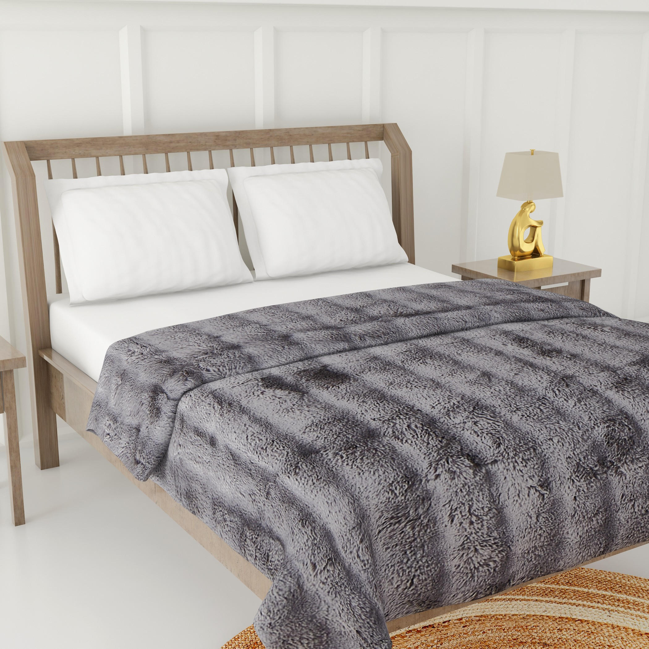 Gia Como - Bubble Rabbit Fur Blanket - Grey -household-bedding-blankets-image-3