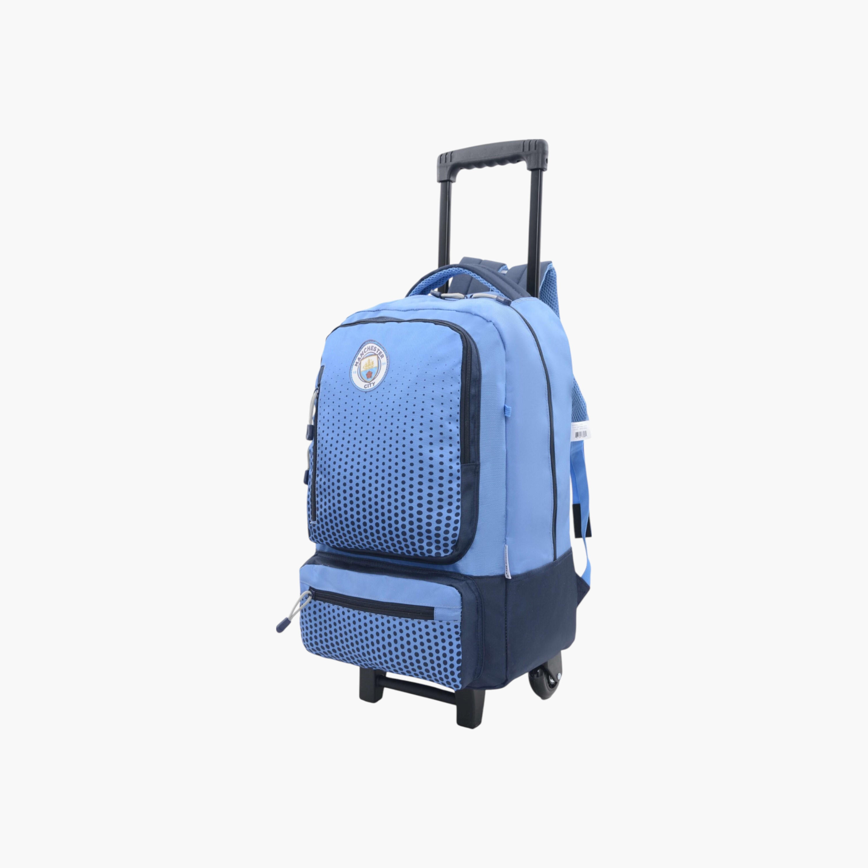 شنطة ظهر ترولي بمقبض قابل للسحب وطبعات من مانشستر سيتي - 27x10x31 سم-school-bagsandbackpacks-trolleybags-image-3