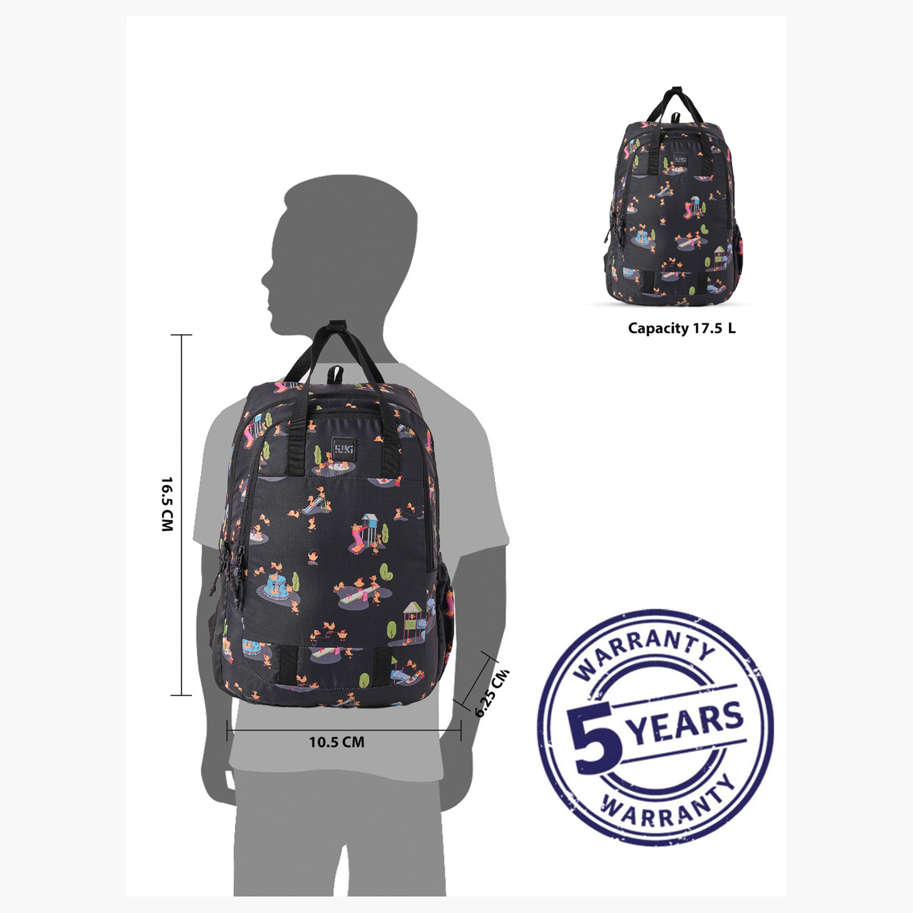 Wildcraft Wiki Printed Backpack with Adjustable Straps and Zip Closure - 16x16x42 cms-school-bagsandbackpacks-backpacks-image-12