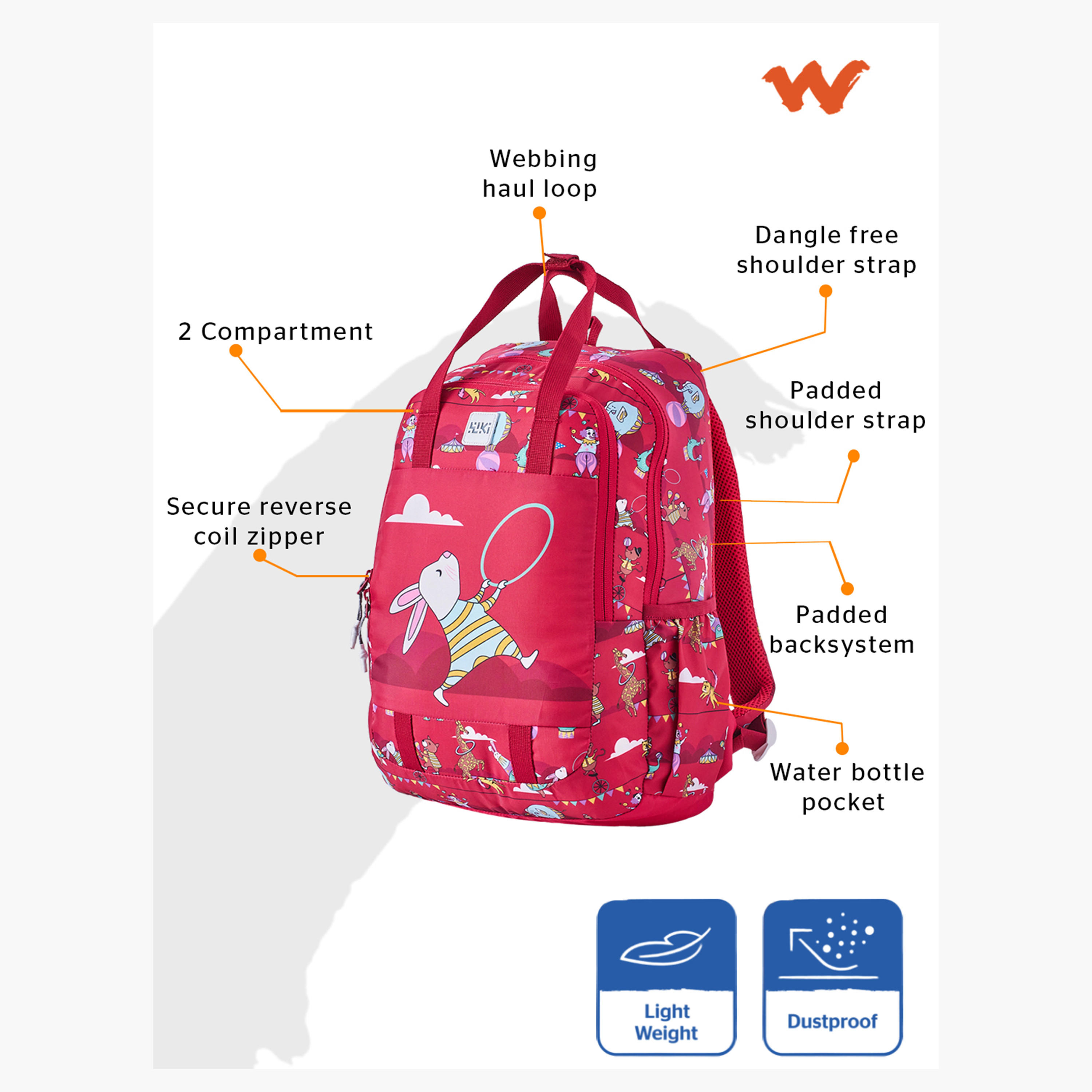 Wildcraft Wiki Printed School Backpack with Adjustable Shoulder Straps - 16x16x42 cms-school-bagsandbackpacks-backpacks-image-2
