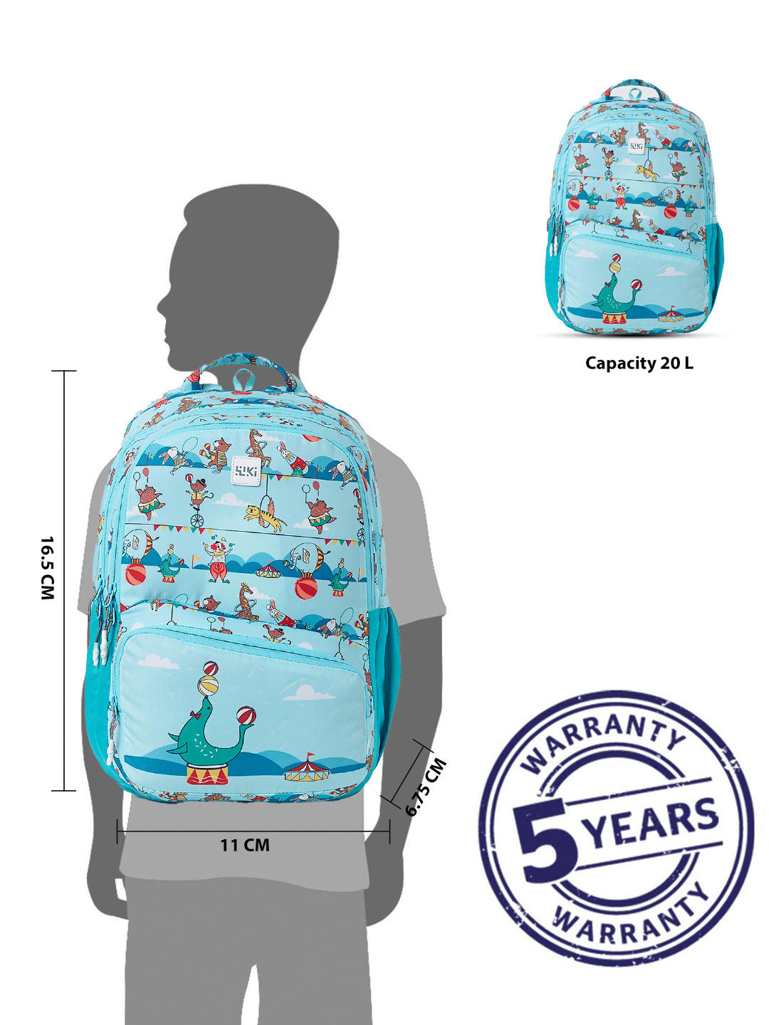 Wildcraft Wiki Printed School Backpack with Adjustable Shoulder Straps - 17x17x42 cms-school-bagsandbackpacks-backpacks-image-13