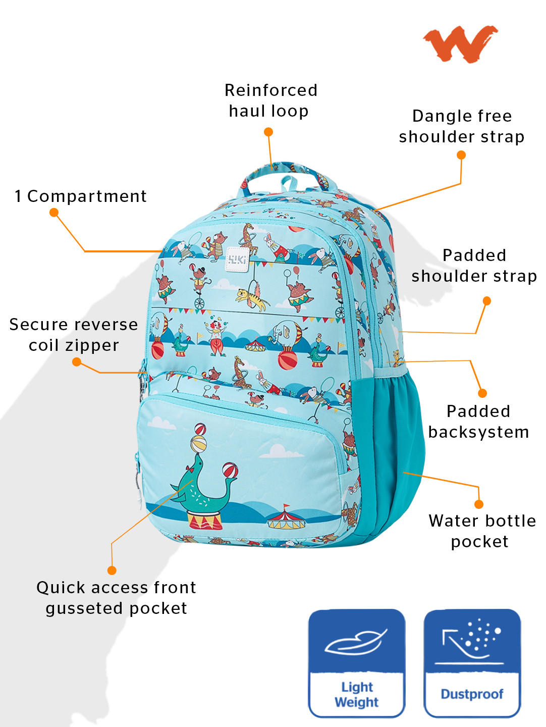 Wildcraft Wiki Printed School Backpack with Adjustable Shoulder Straps - 17x17x42 cms-school-bagsandbackpacks-backpacks-image-3