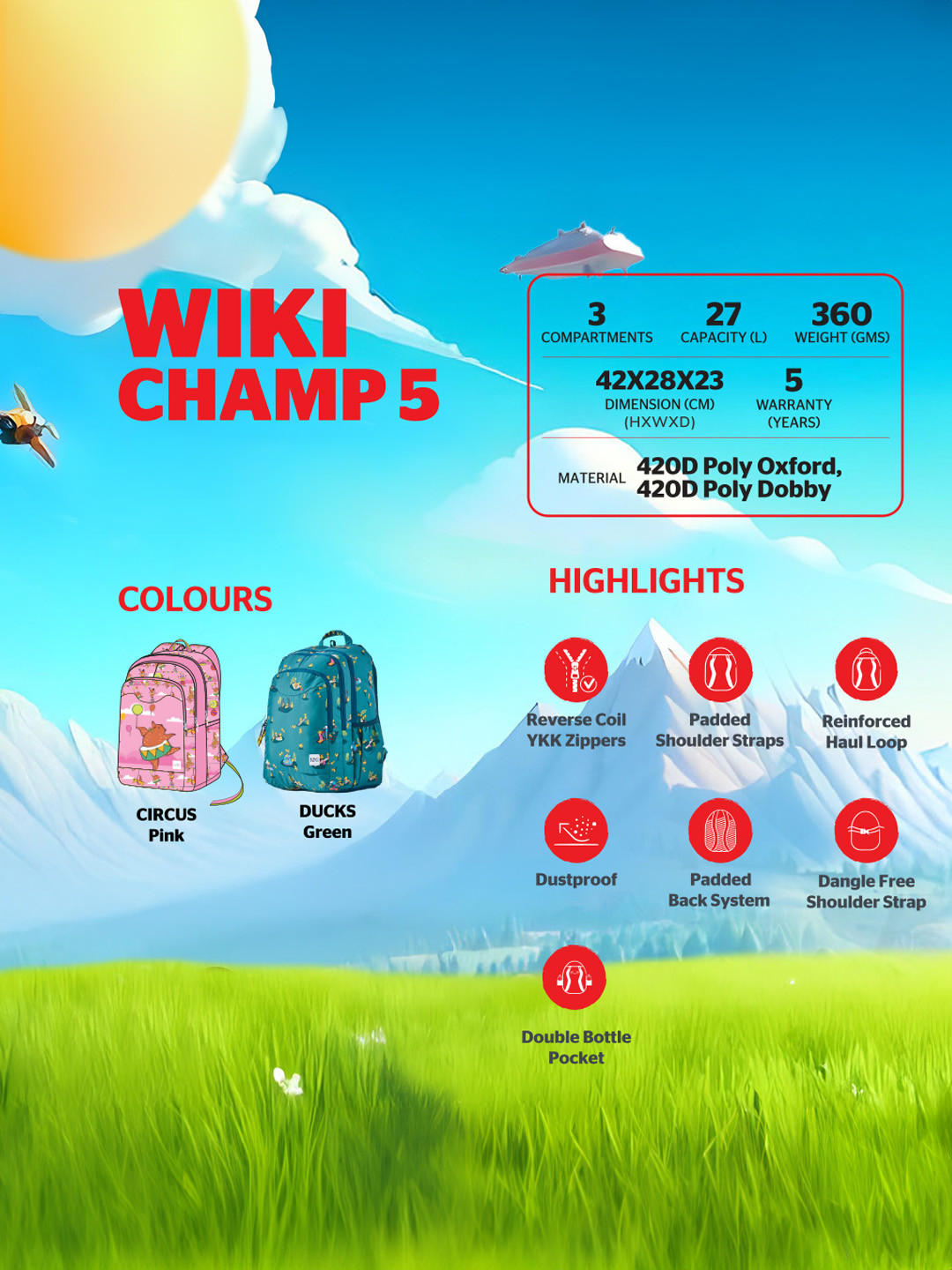 Wildcraft Wiki Printed Backpack with Adjustable Straps and Zip Closure - 23x23x42 cms-school-bagsandbackpacks-backpacks-image-6