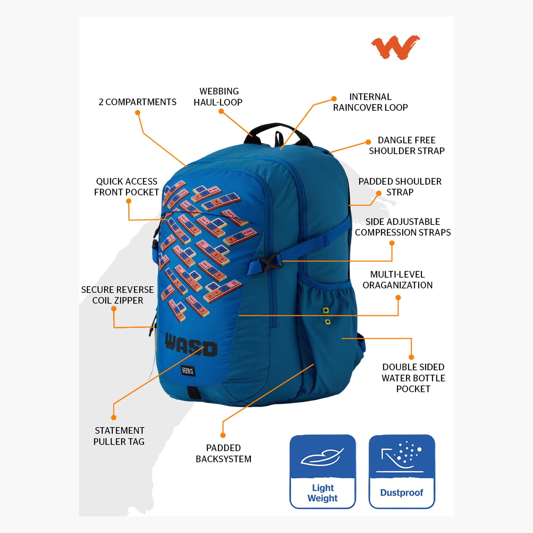 Wildcraft Wiki Printed Backpack with Adjustable Straps and Zip Closure - 23x23x47 cms-school-bagsandbackpacks-backpacks-image-2