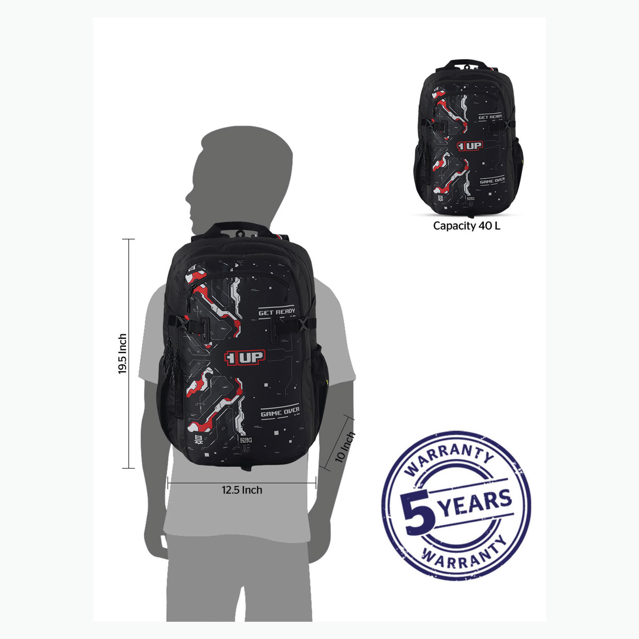 Wildcraft Wiki Gamer Print Backpack with Padded Straps - 25x25x50 cms-school-bagsandbackpacks-backpacks-image-10