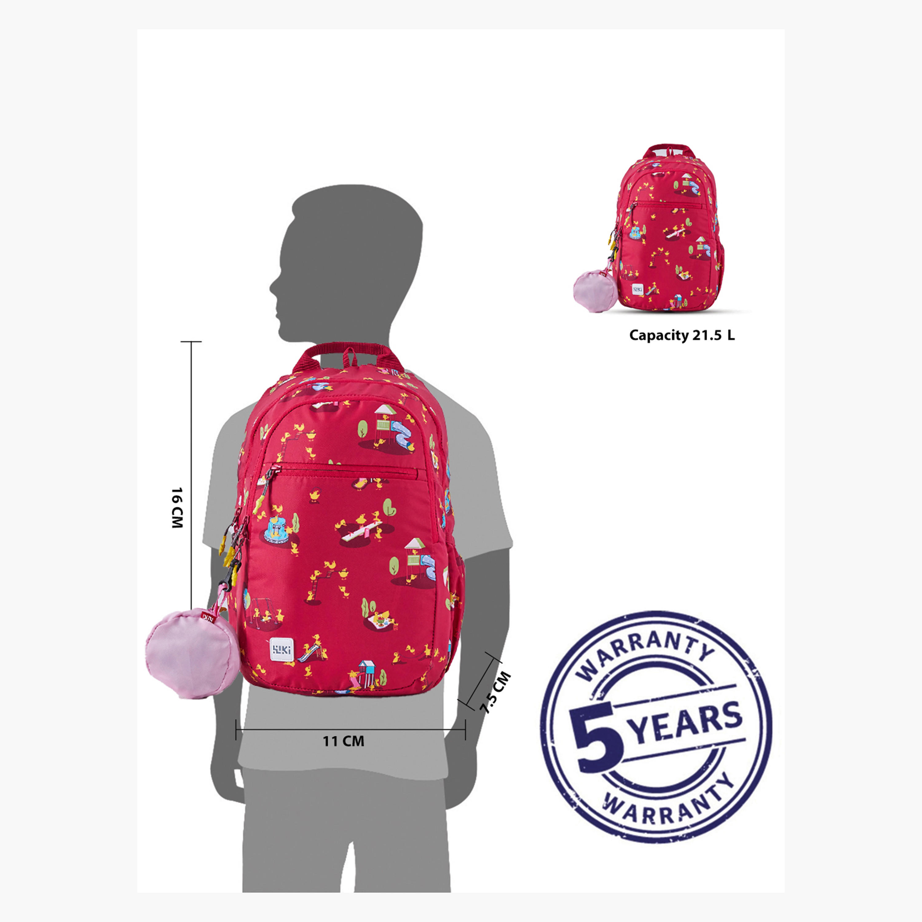 شنطة مدرسية بطبعات مع شنطة نقود صغيرة من وايلدكرافت - 19x19x41 سم-school-bagsandbackpacks-backpacks-image-2