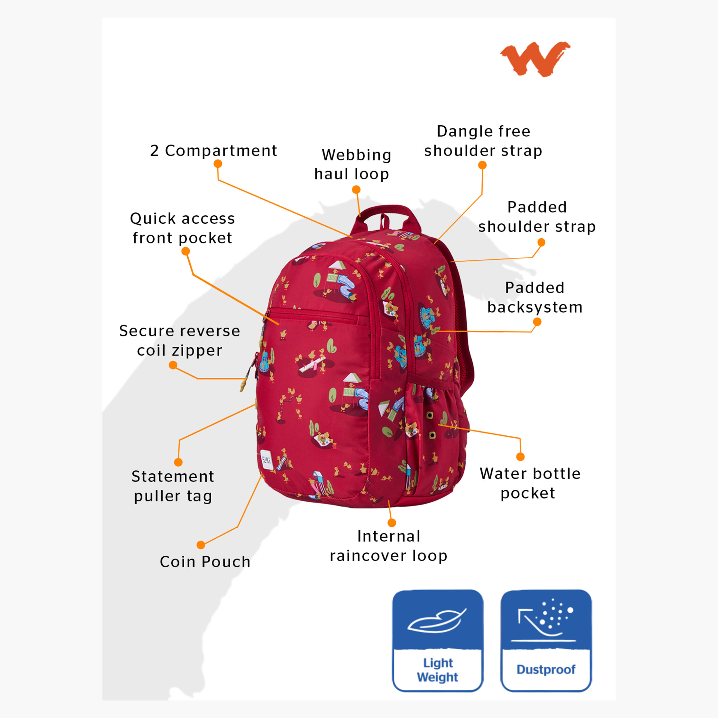 شنطة مدرسية بطبعات مع شنطة نقود صغيرة من وايلدكرافت - 19x19x41 سم-school-bagsandbackpacks-backpacks-image-3