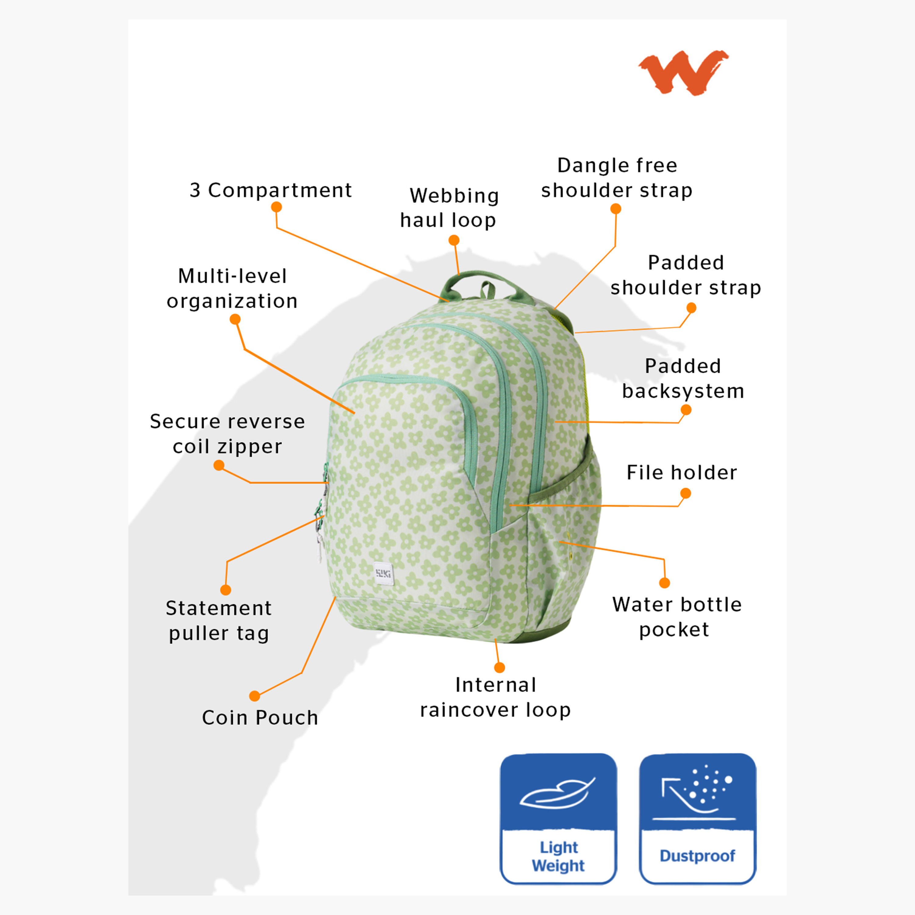 Wildcraft Wiki Floral Print School Backpack with Coin Pouch - 22x22x44 cm-school-bagsandbackpacks-backpacks-image-3