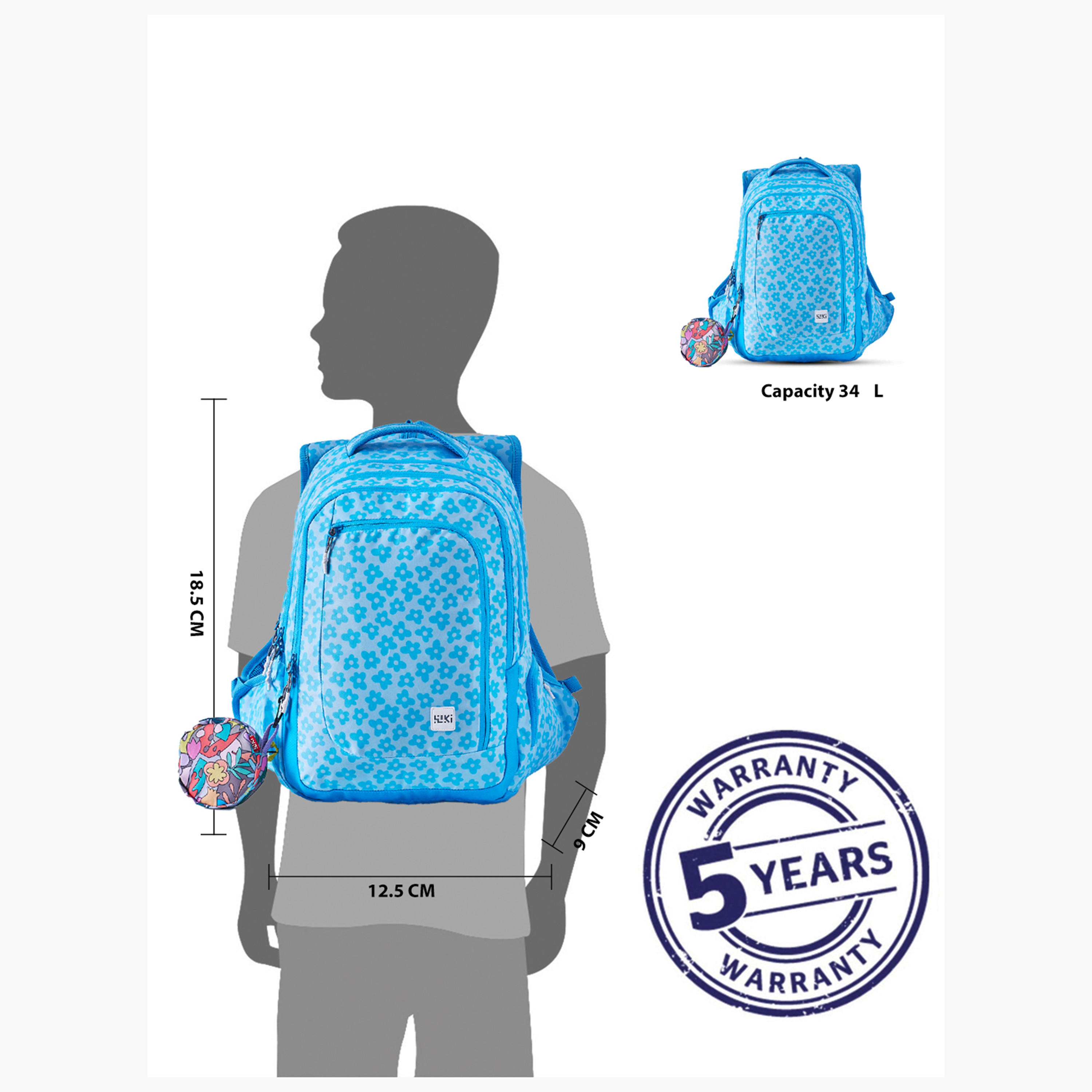 شنطة مدرسية بطبعات زهور مع شنطة نقود صغيرة من وايلدكرافت - 23×23×47 سم-school-bagsandbackpacks-backpacks-image-2
