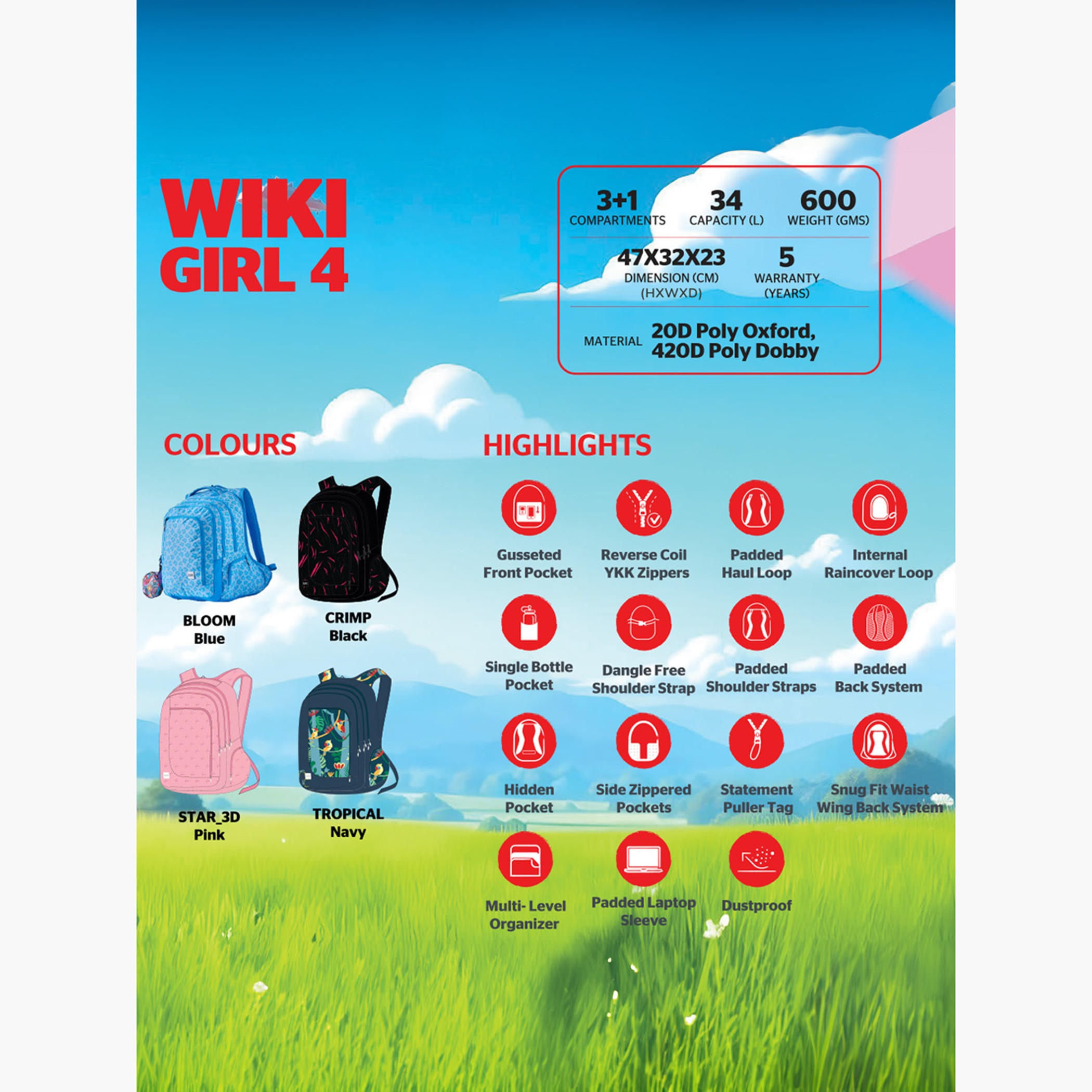 Wildcraft Wiki Printed School Backpack with Coin Pouch - 23x23x47 cms-school-bagsandbackpacks-backpacks-image-7