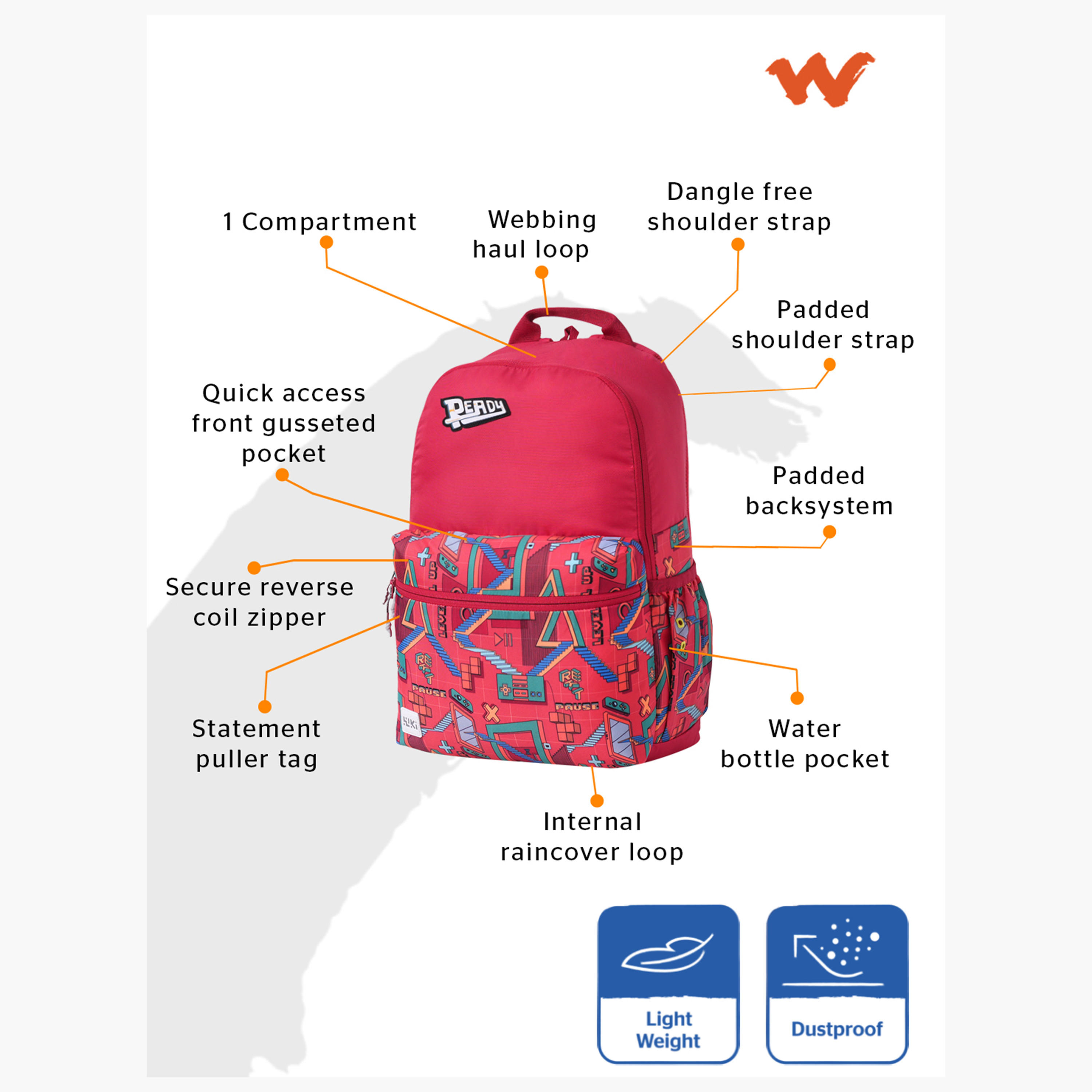 Wildcraft Wiki Printed Backpack with Padded Straps - 13x13x46 cms-school-bagsandbackpacks-backpacks-image-4