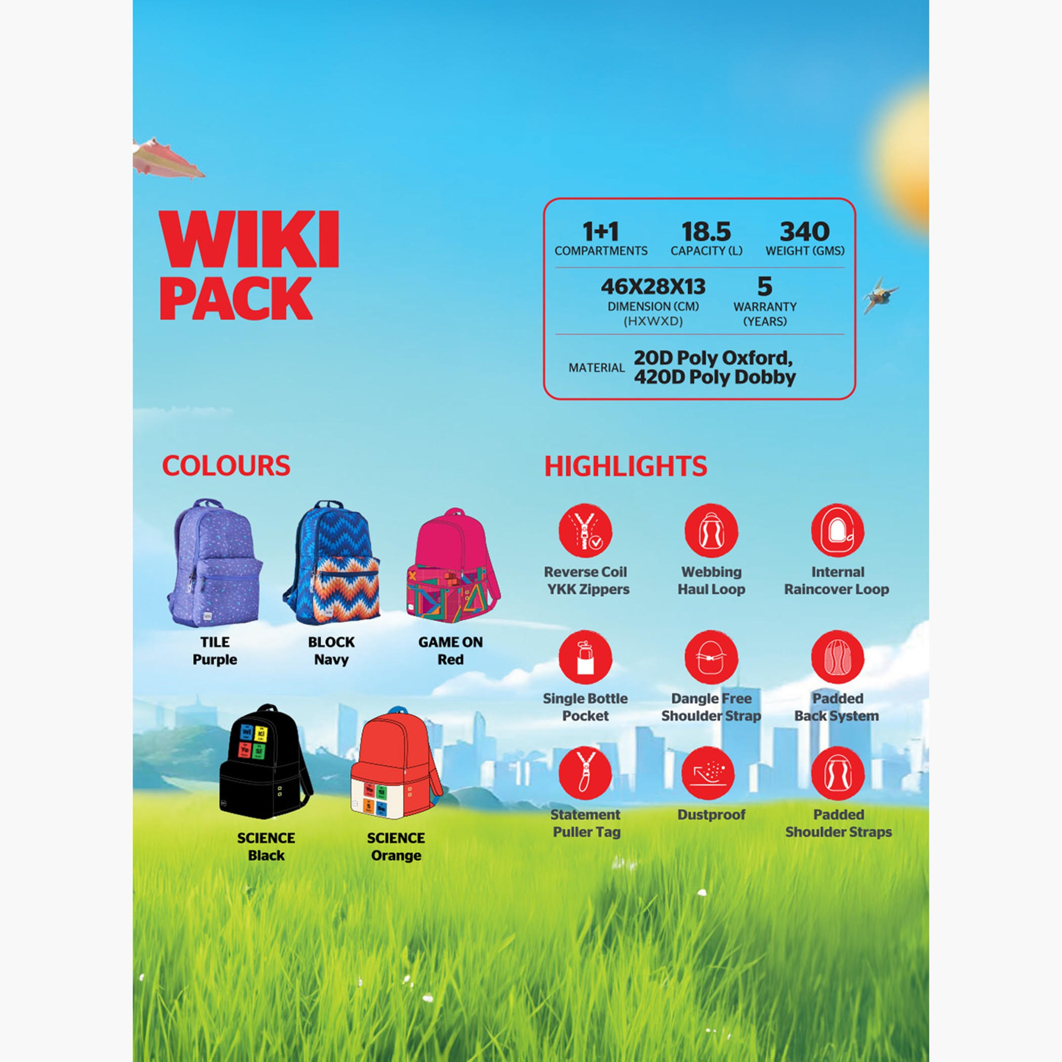 Wildcraft Wiki Printed Backpack with Padded Straps - 13x13x46 cms-school-bagsandbackpacks-backpacks-image-7