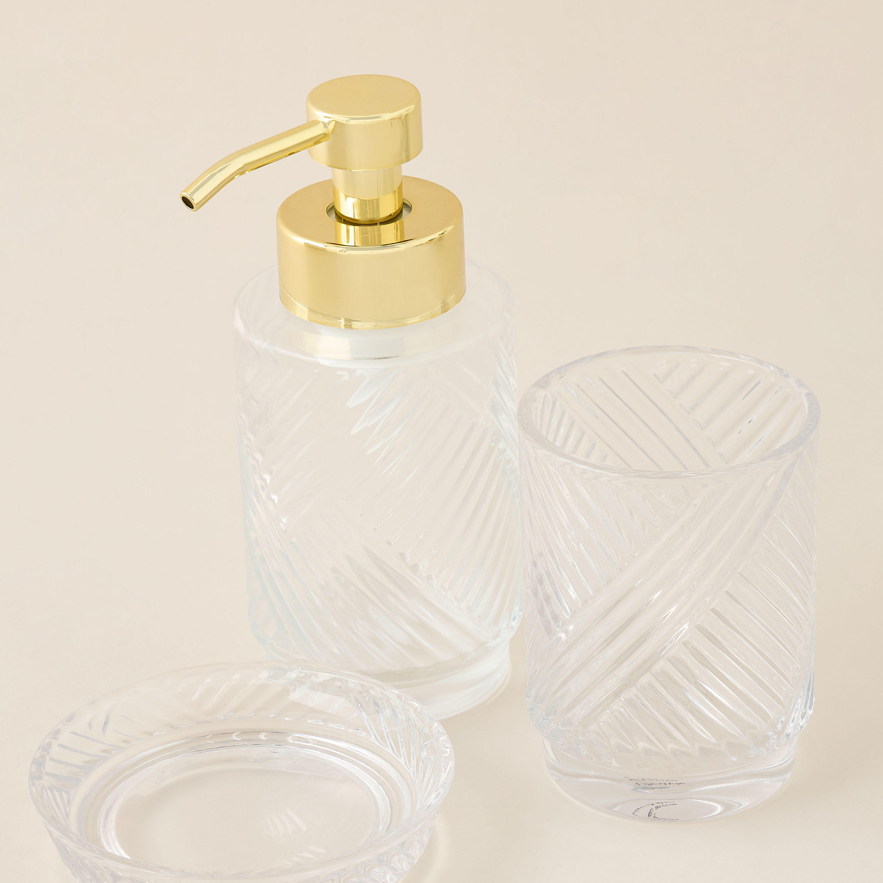 Textured 3-Piece Glass Bathroom Accessory Set-household-bathandlaundry-bathaccessories-soapdishesanddispensers-image-5
