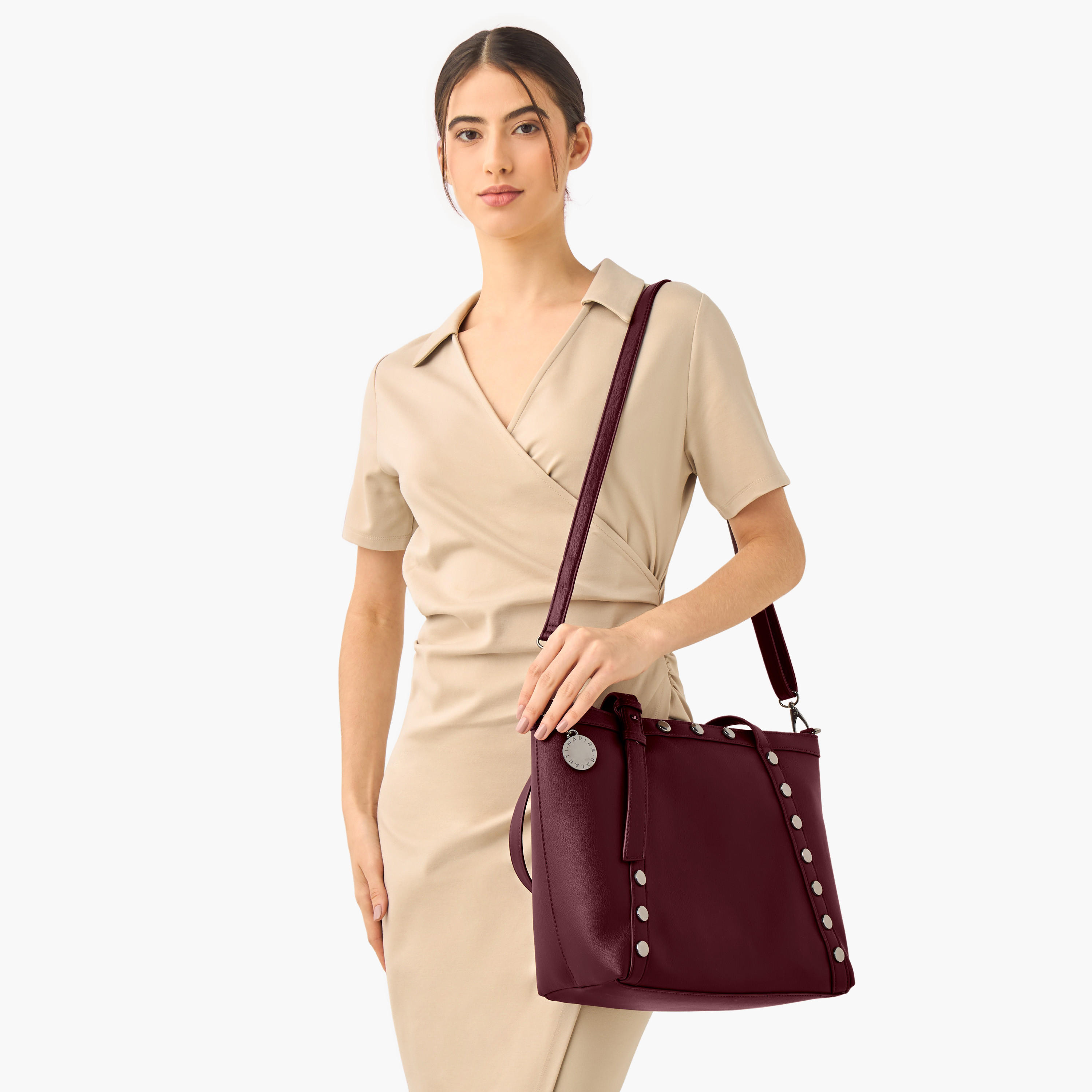 Marina Galanti Stud Detail Tote Bag with Zip Closure-women-bagsandwallets-handbags-image-2