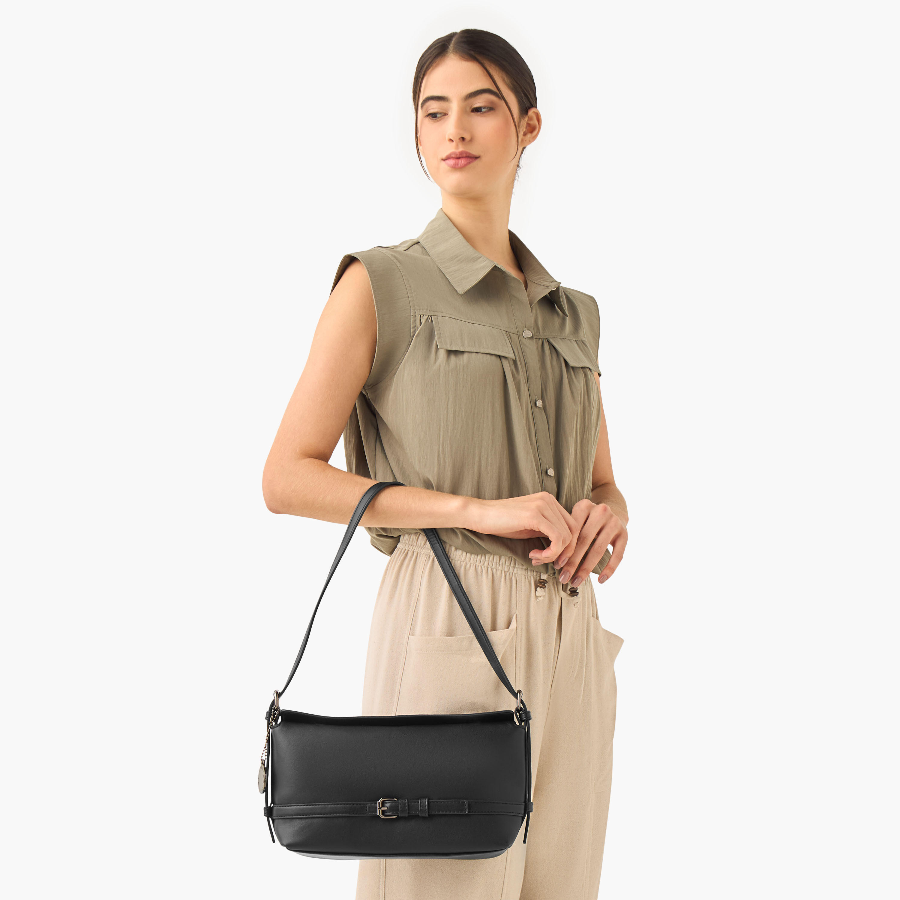 Marina Galanti Buckle Detail Shoulder Bag with Adjustable Strap-women-bagsandwallets-handbags-image-2