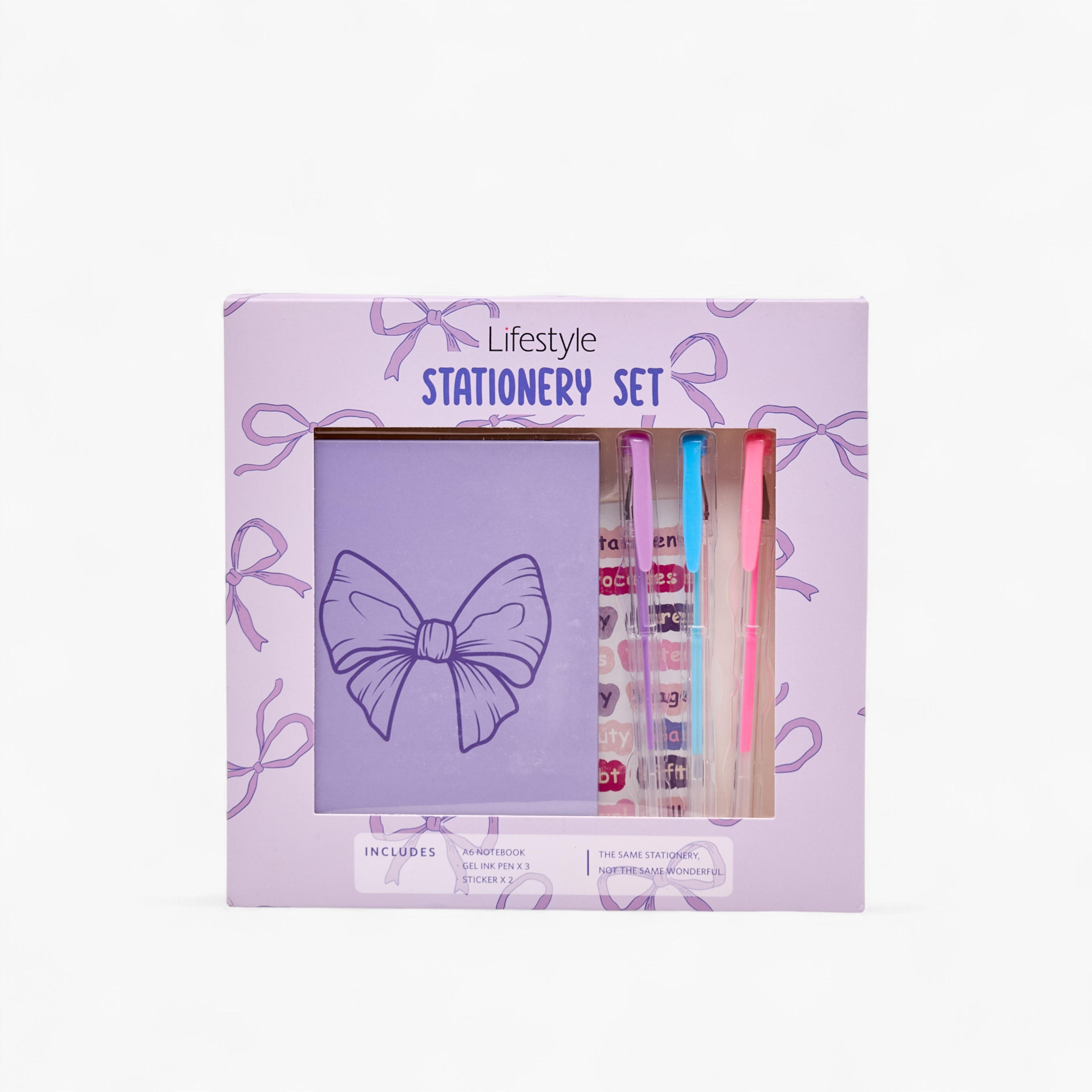 Bow Stationery Set with Book, Stickers, Pens - Set of 6-school-stationery-sets-image-7