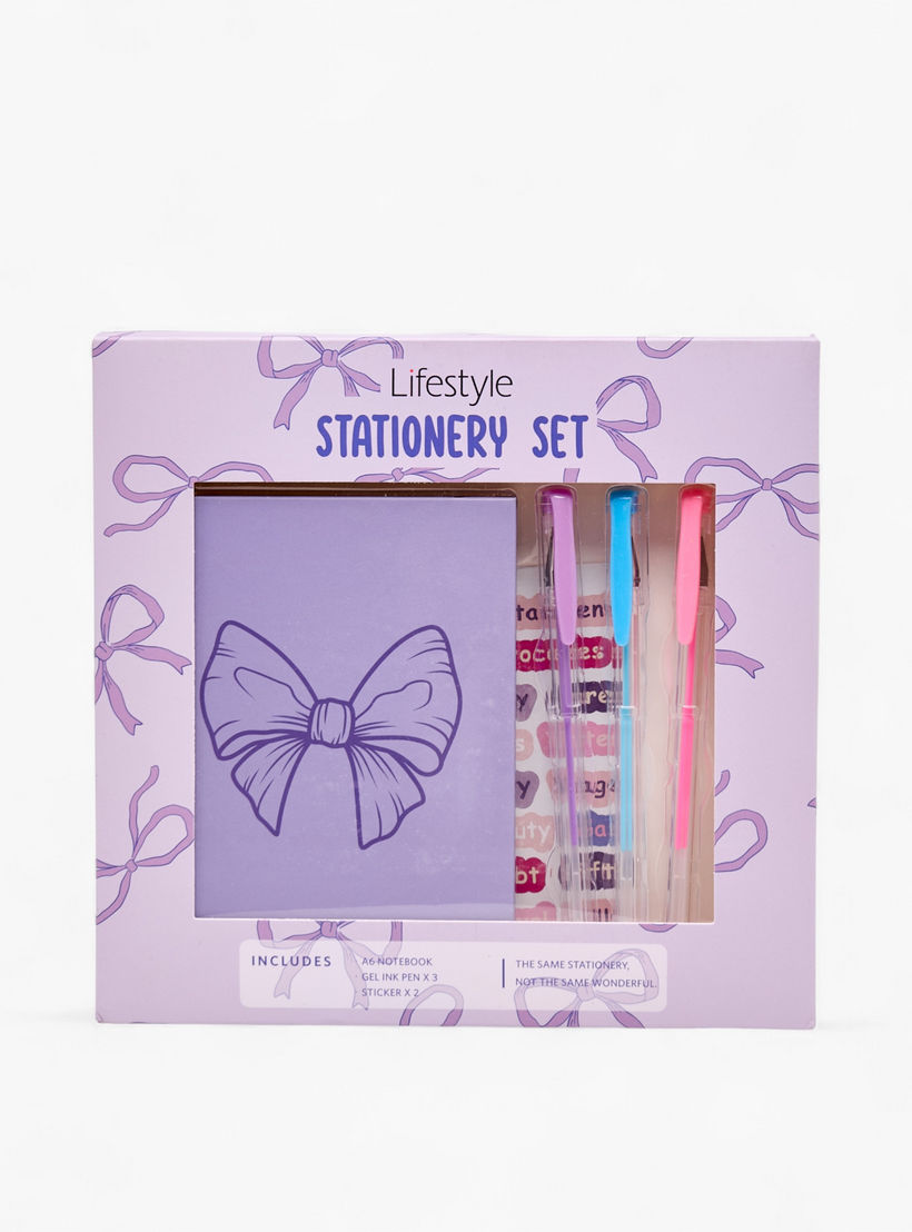 Bow Stationery Set with Book, Stickers, Pens - Set of 6-school-stationery-sets-image-7