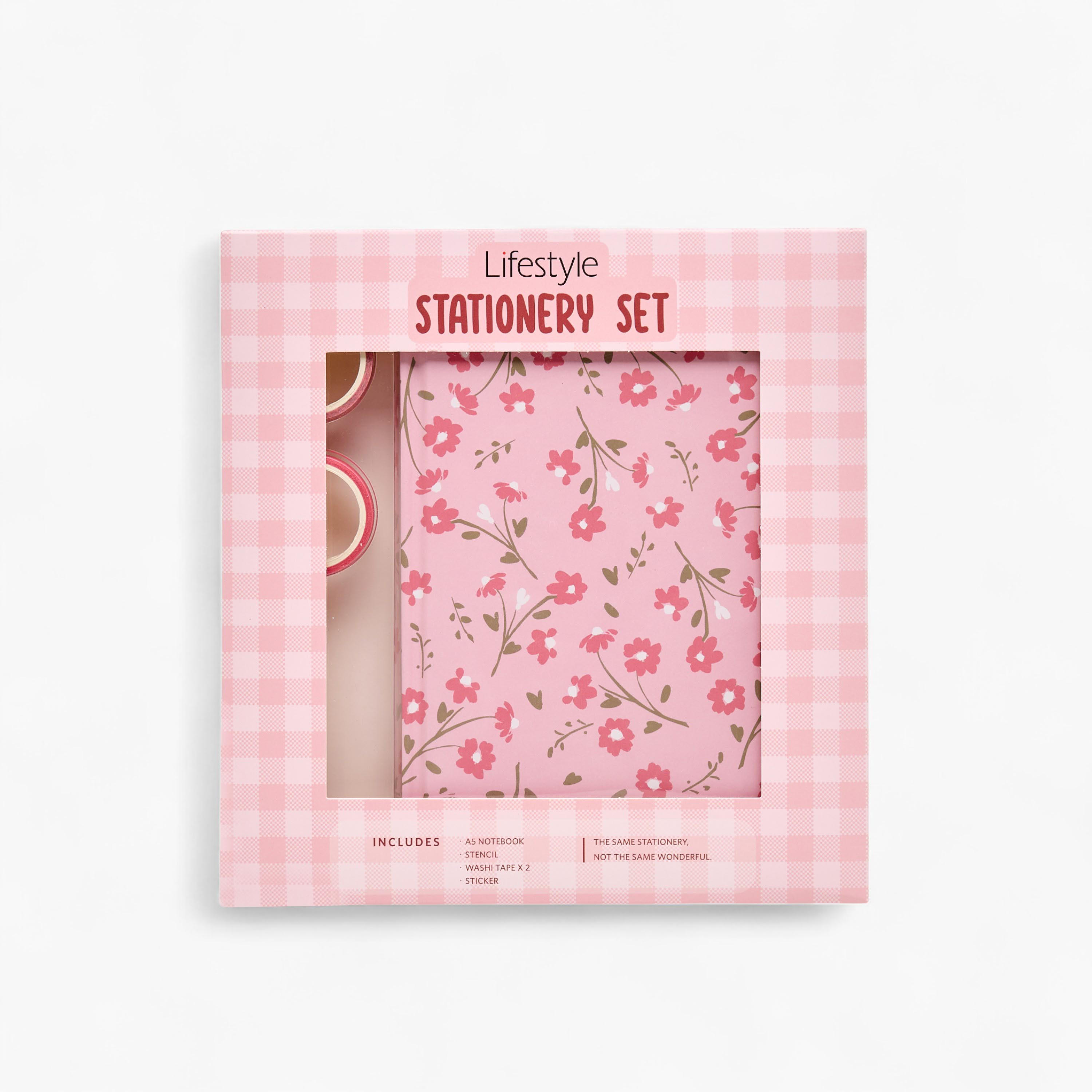 Floral Print Stationery Set with Notebook, Sticker, Stencil, Tapes - Set of 5-school-stationery-sets-image-9