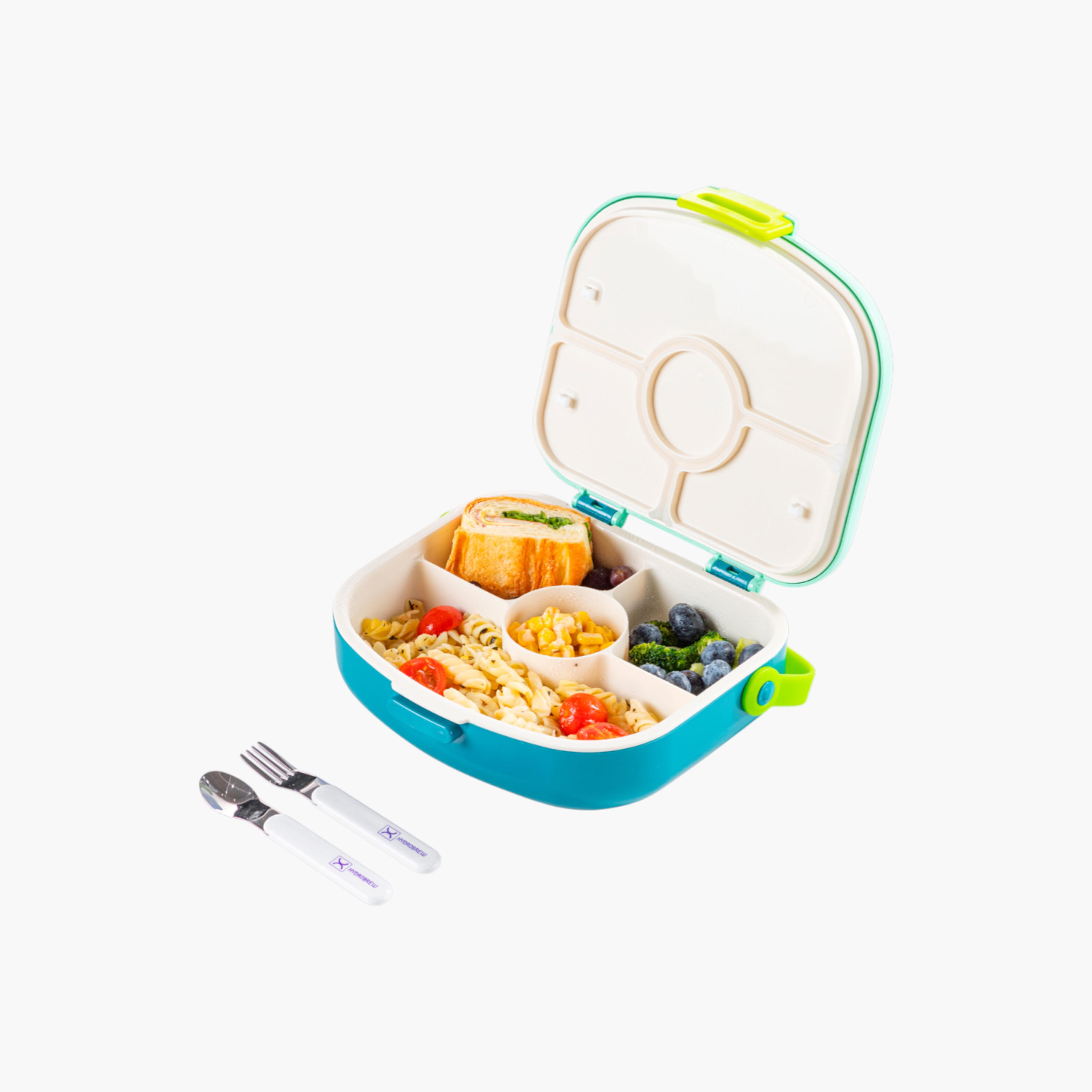 صندوق غداء بينتو سادة بـ4 أقسام مع ملعقة وشوكة من هيدروبرو-school-lunchessentials-lunchboxes-image-3