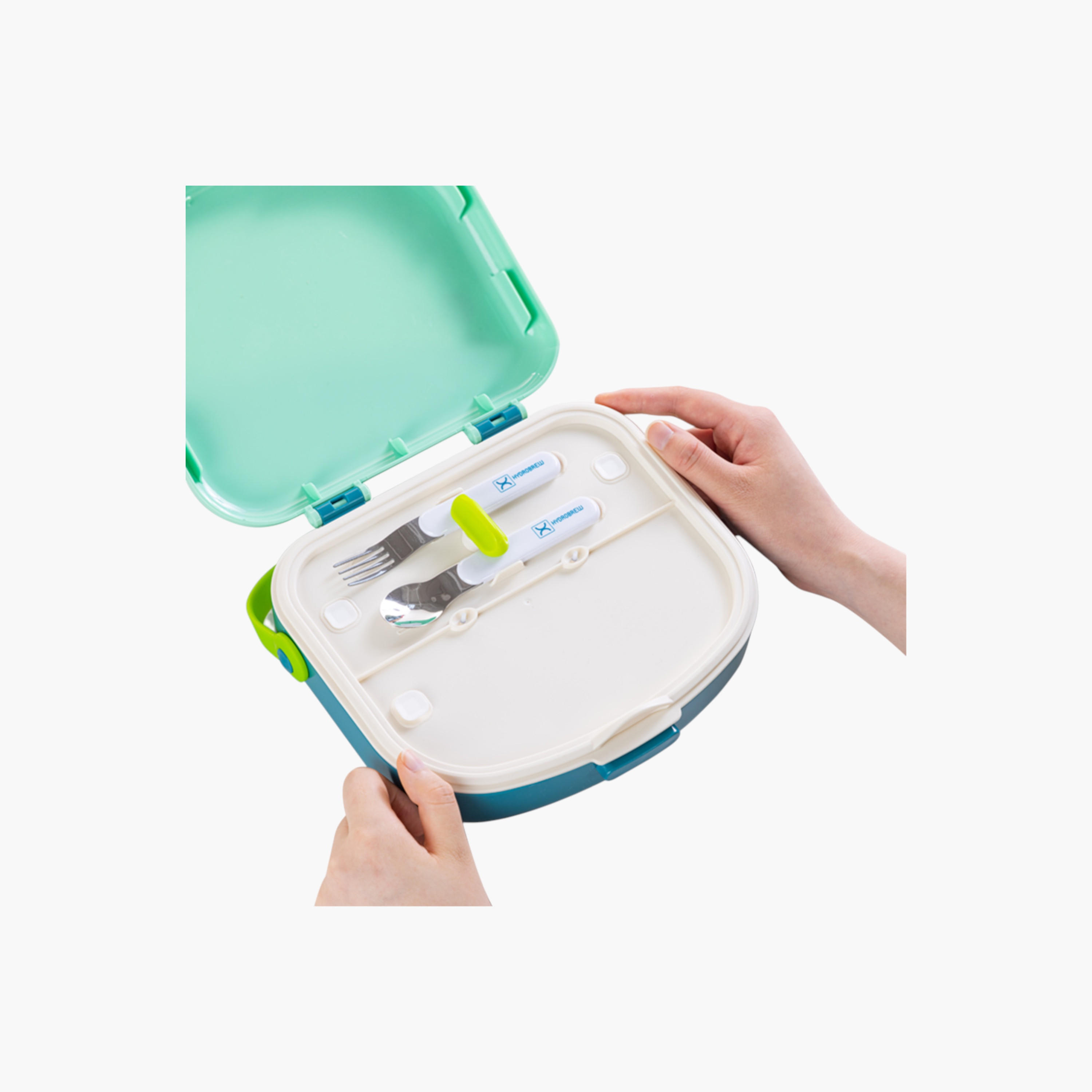 صندوق غداء بينتو سادة بـ4 أقسام مع ملعقة وشوكة من هيدروبرو-school-lunchessentials-lunchboxes-image-4