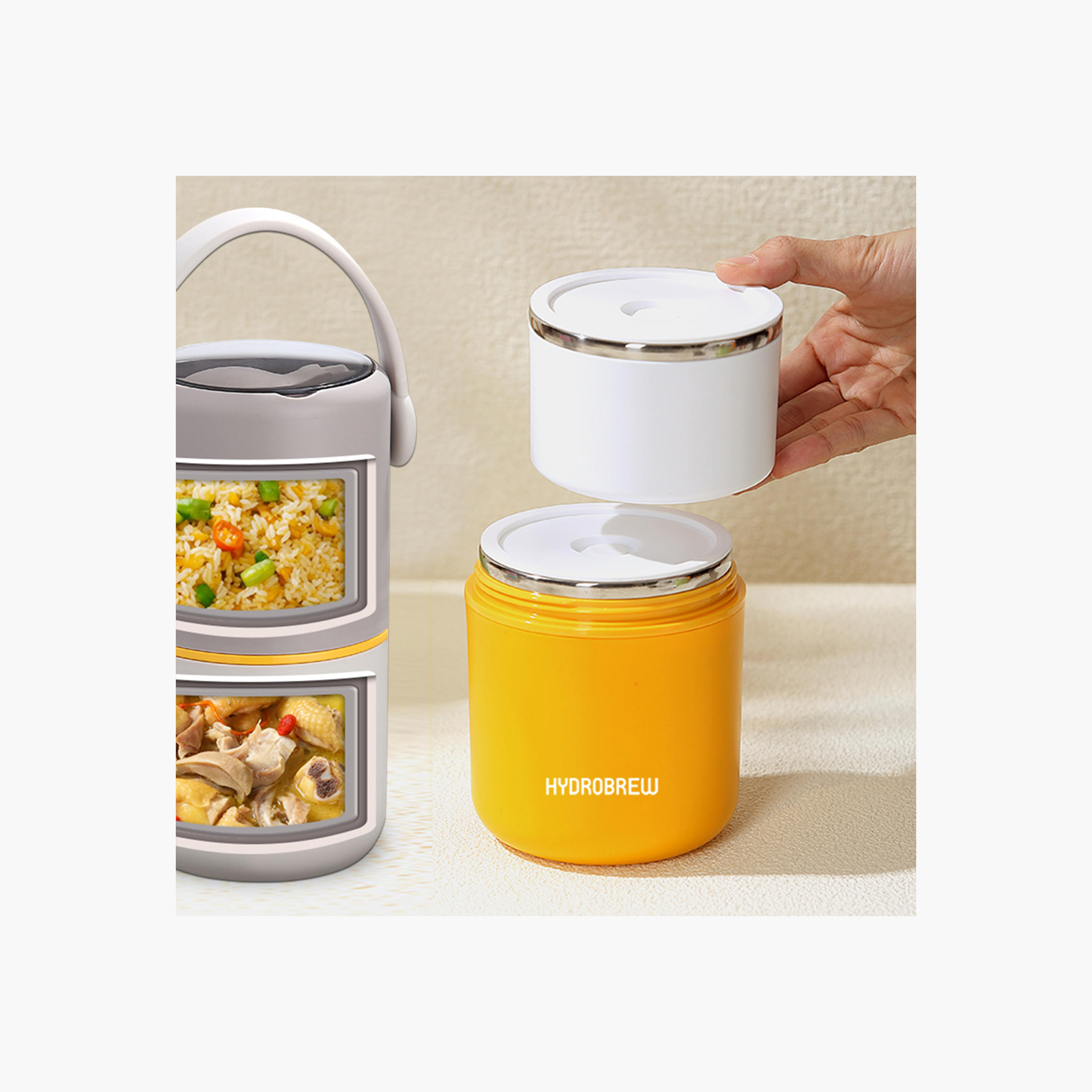 جرة طعام ستانلس ستيل بقوالب ملونة وطابقين مع شوكة قابلة للطي من هيدروبرو-school-lunchessentials-lunchboxes-image-10