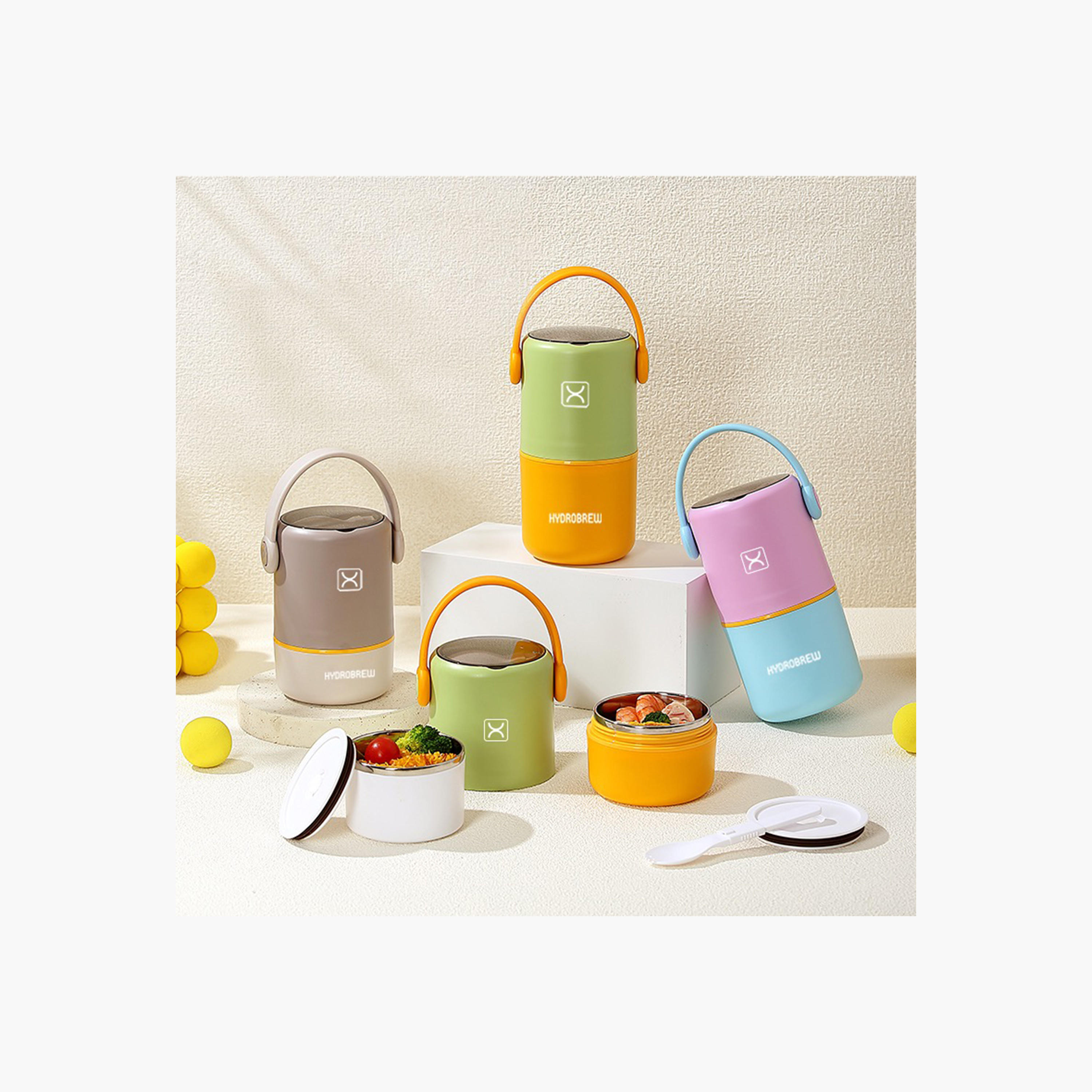 جرة طعام ستانلس ستيل بقوالب ملونة وطابقين مع شوكة قابلة للطي من هيدروبرو-school-lunchessentials-lunchboxes-image-3