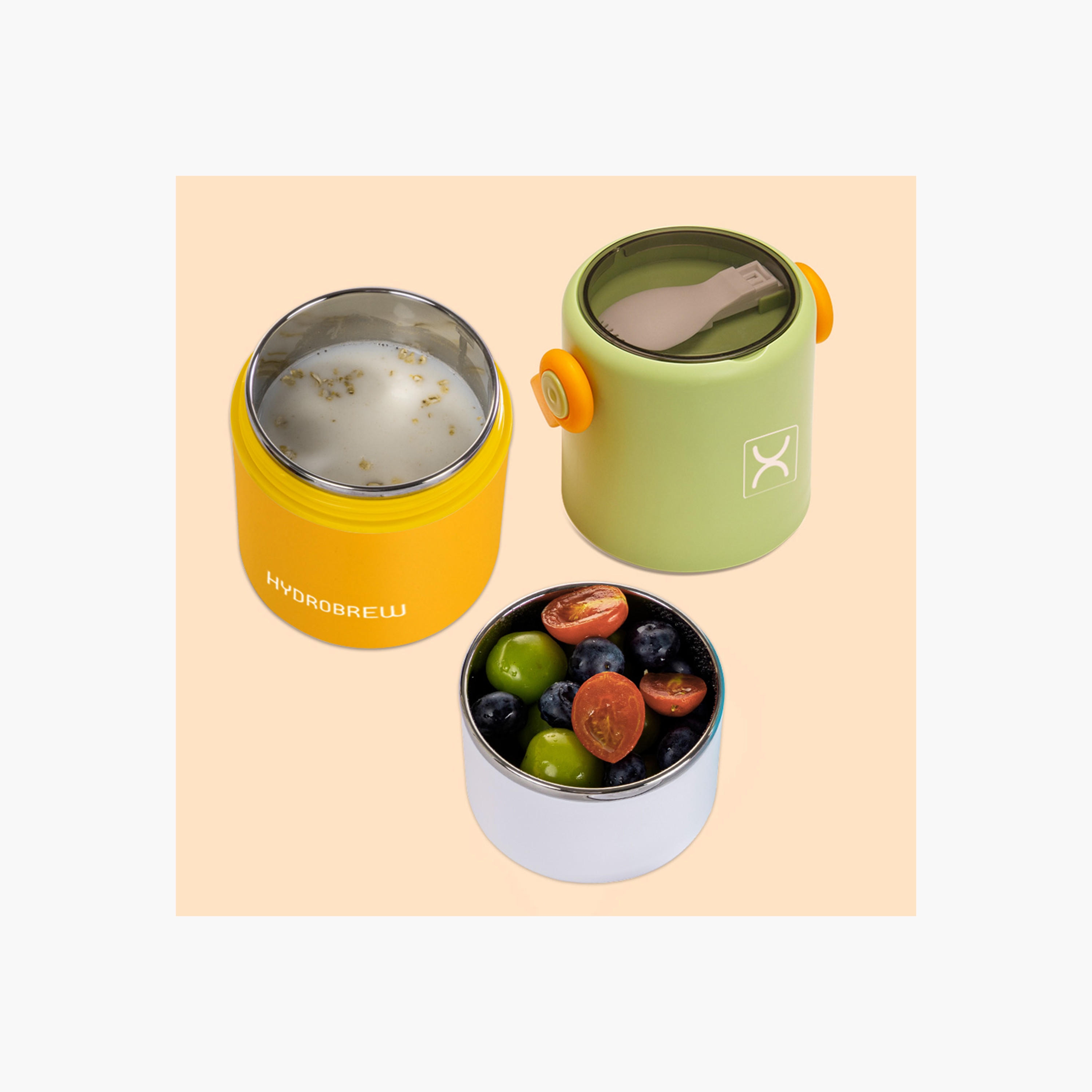 Hydrobrew 2-Tier Colourblock Stainless Steel Food Jar with Folding Spork-school-lunchessentials-lunchboxes-image-4