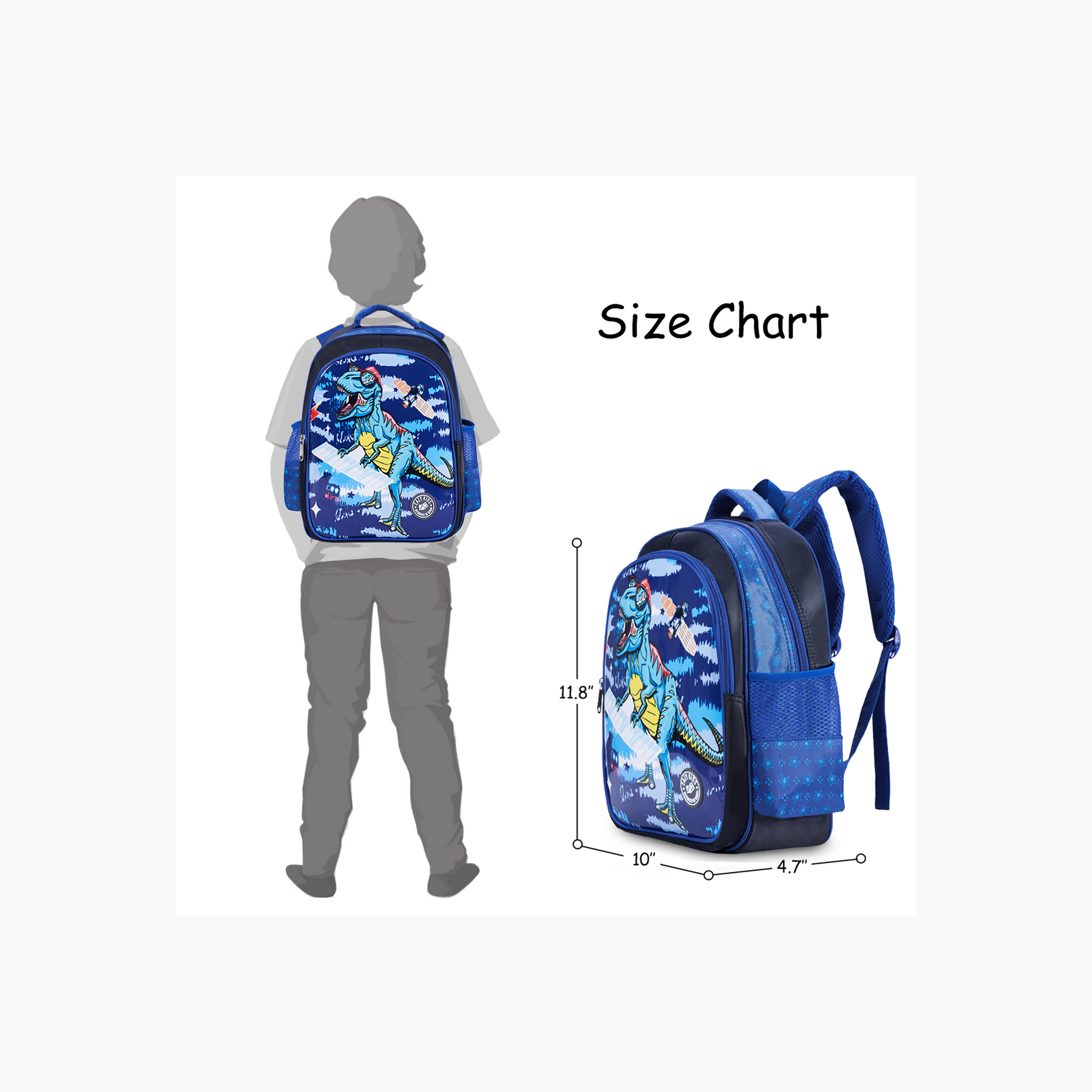 Eazy Kids Dinosaur Print Backpack with Adjustable Strap and Zip Closure - 26x12x30 cms-school-bagsandbackpacks-backpacks-image-10