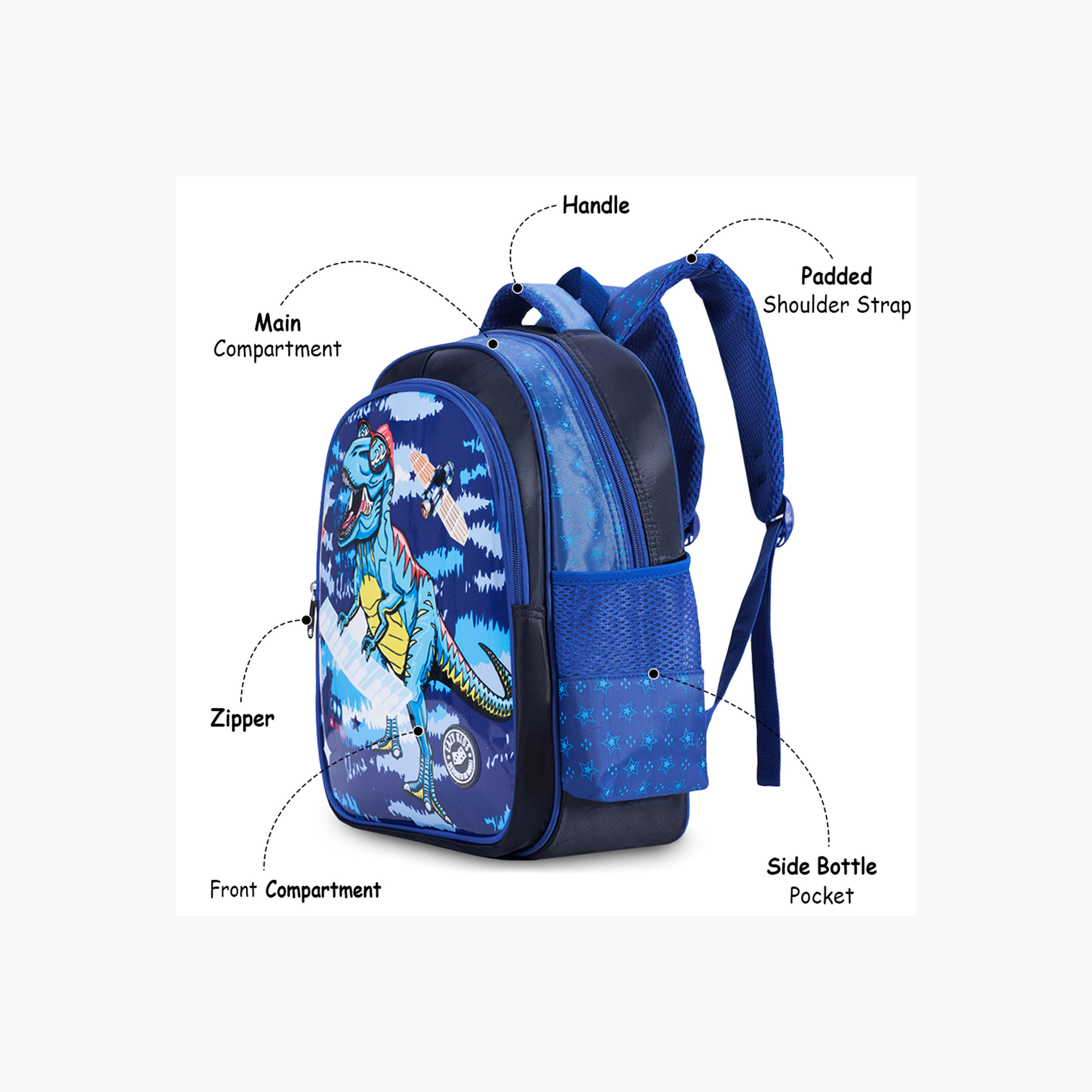 Eazy Kids Dinosaur Print Backpack with Adjustable Strap and Zip Closure - 26x12x30 cms-school-bagsandbackpacks-backpacks-image-5