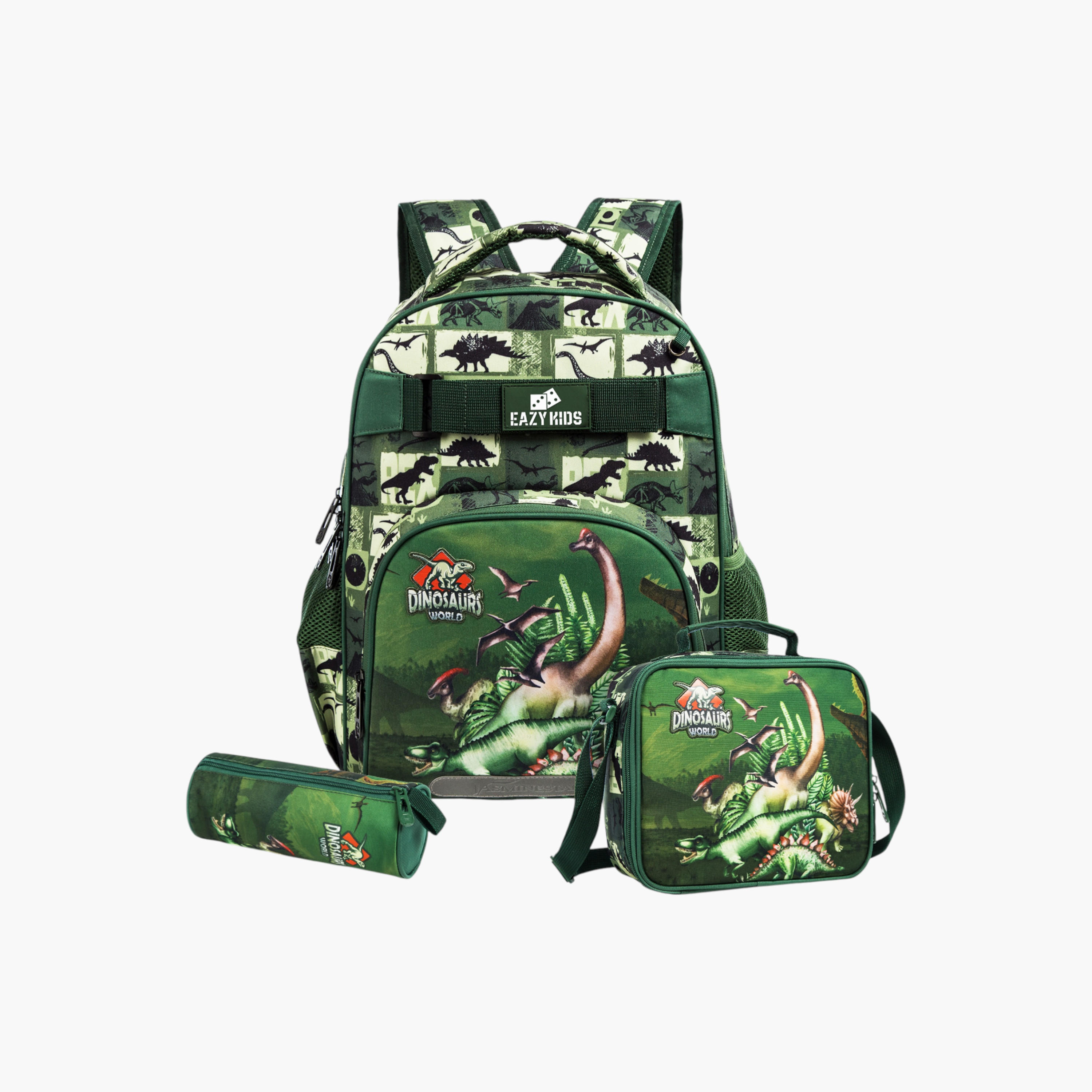 طقم شنط ظهر بطبعات ديناصور 18 بوصة 3 قطع من إيزي كيدز- 19×40×30 سم-school-bagsandbackpacks-sets-image-1