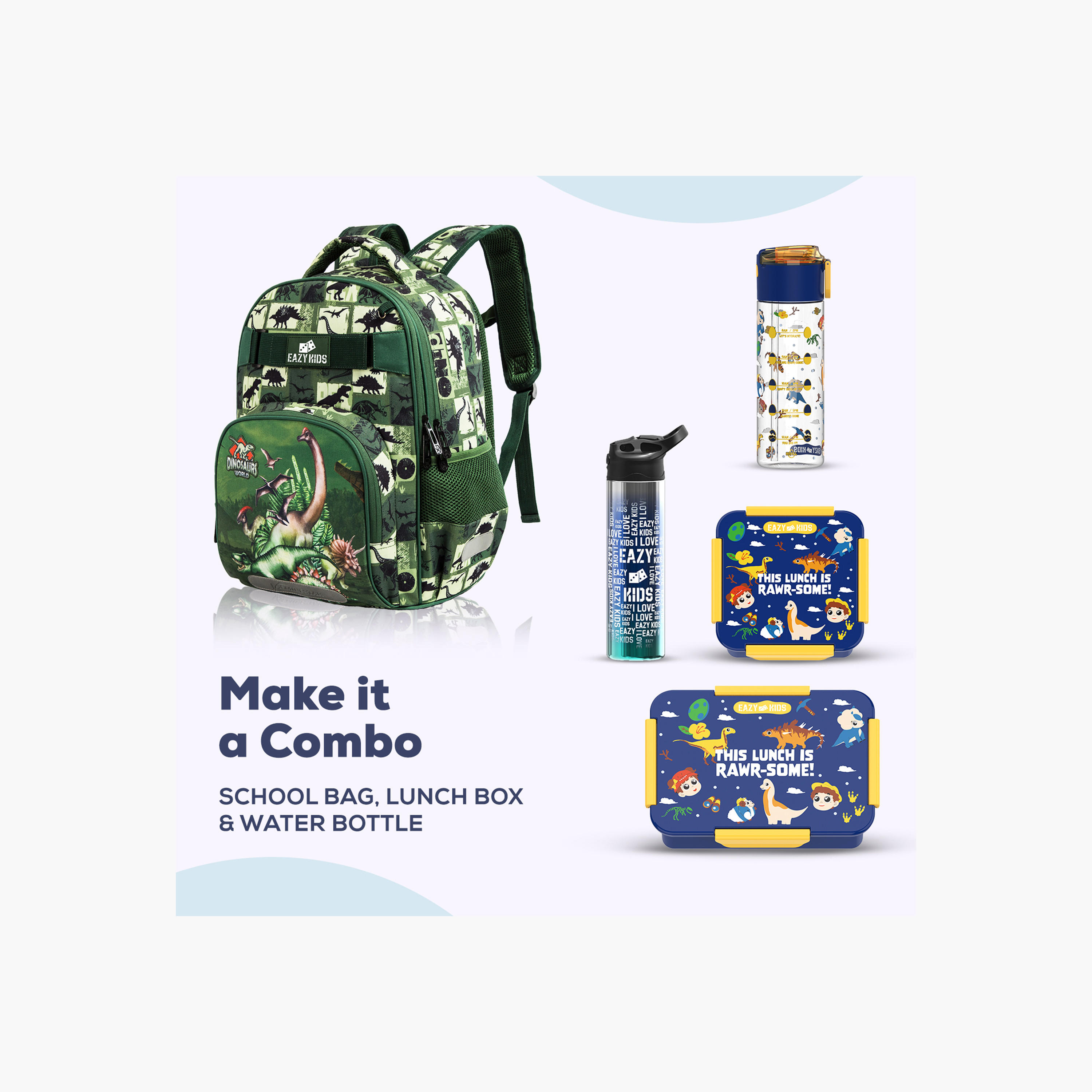طقم شنط ظهر بطبعات ديناصور 18 بوصة 3 قطع من إيزي كيدز- 19×40×30 سم-school-bagsandbackpacks-sets-image-10