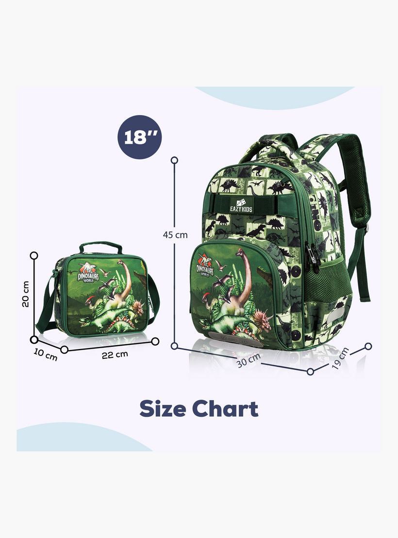 طقم شنط ظهر بطبعات ديناصور 18 بوصة 3 قطع من إيزي كيدز- 19×40×30 سم-school-bagsandbackpacks-sets-image-2