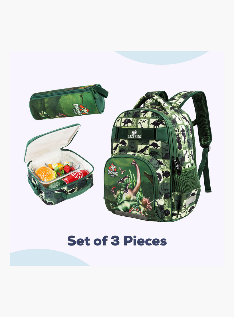 طقم شنط ظهر بطبعات ديناصور 18 بوصة 3 قطع من إيزي كيدز- 19×40×30 سم-school-bagsandbackpacks-sets-image-4