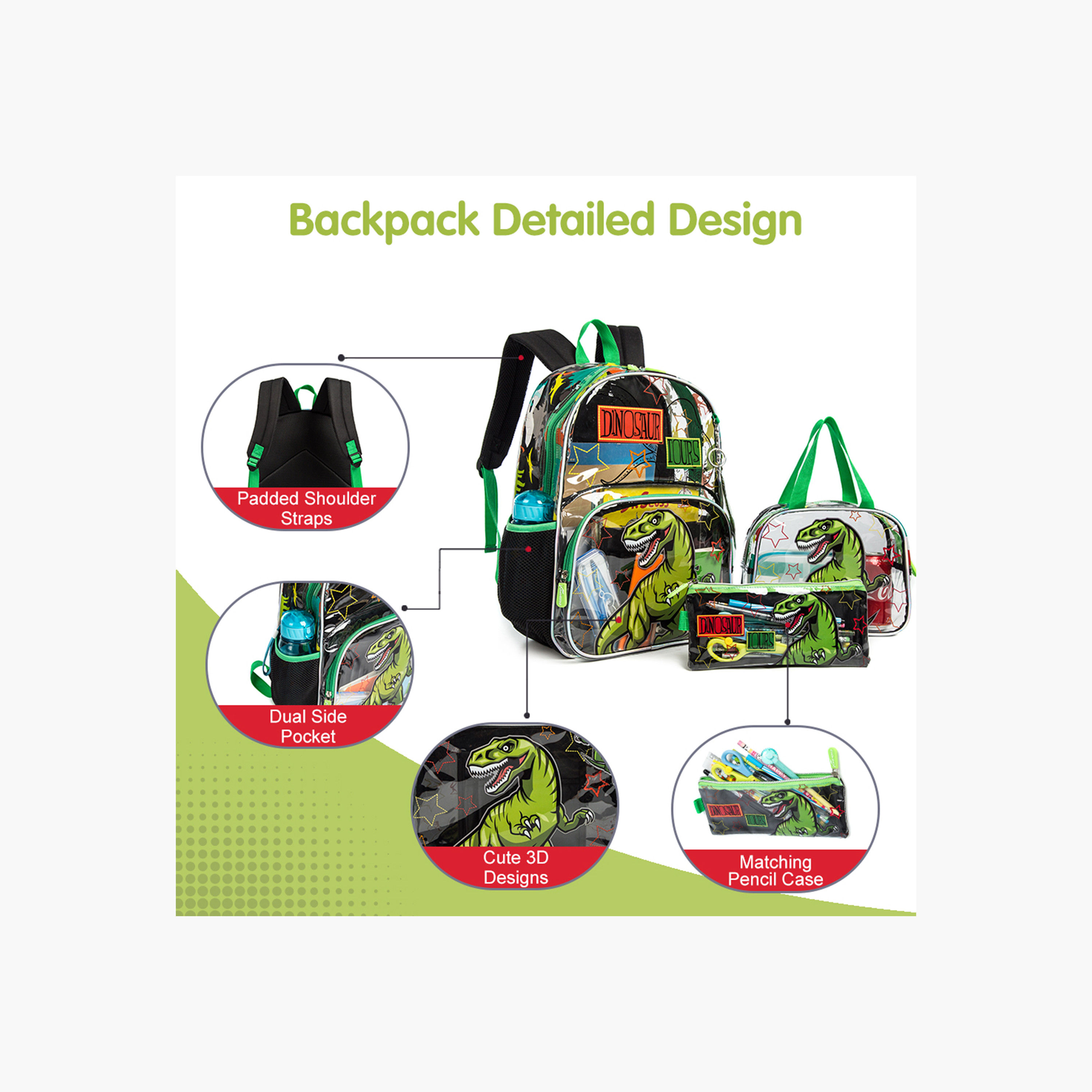 طقم شنطة ظهر 17 بوصة بطبعات ديناصور 3 قطع من إيزي كيدز - 30x18x43 سم-school-bagsandbackpacks-sets-image-6
