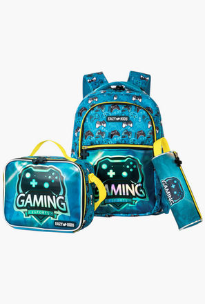 شنطة ظهر بطبعات الألعاب 16 بوصة مع شنطة غداء ومقلمة من إيزي كيدز - 14×40×30 سم-school-bagsandbackpacks-image-1