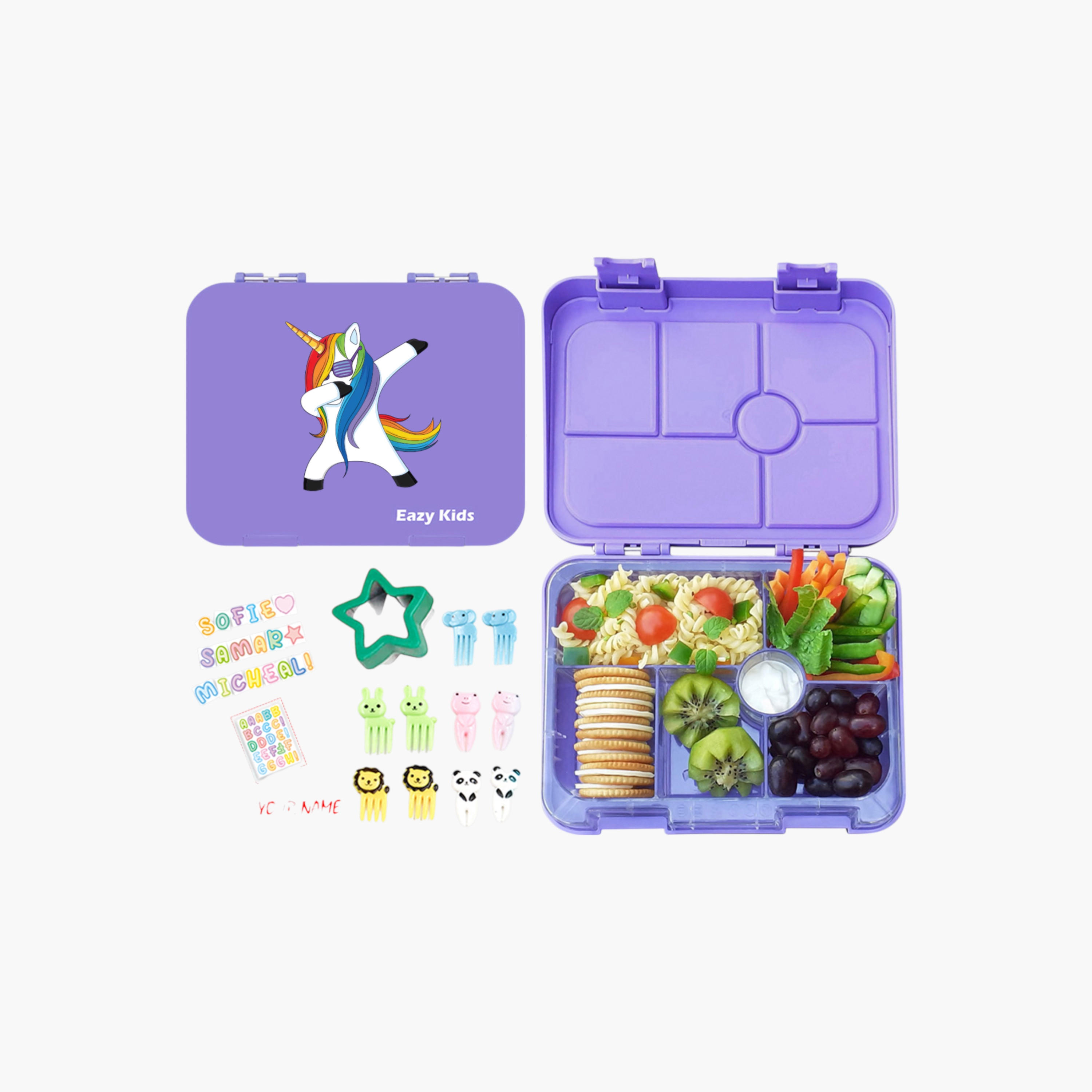Eazy Kids Unicorn Print 6-Compartment Bento Lunch Box-school-lunchessentials-lunchboxes-image-1