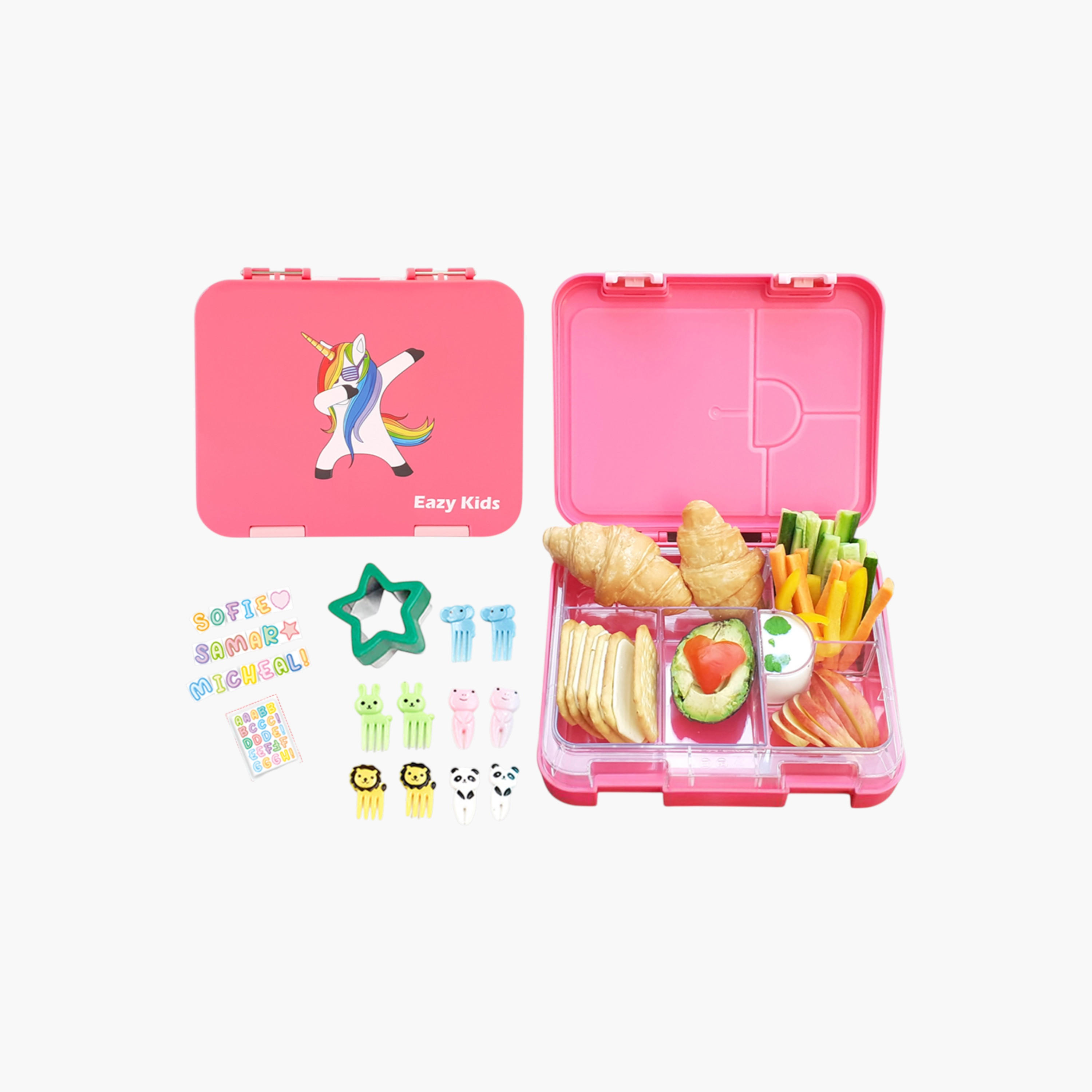 Eazy Kids Unicorn Print Convertible Lunch Box with Sandwich Cutter and Fruit Pick Set-school-lunchessentials-lunchboxes-image-1