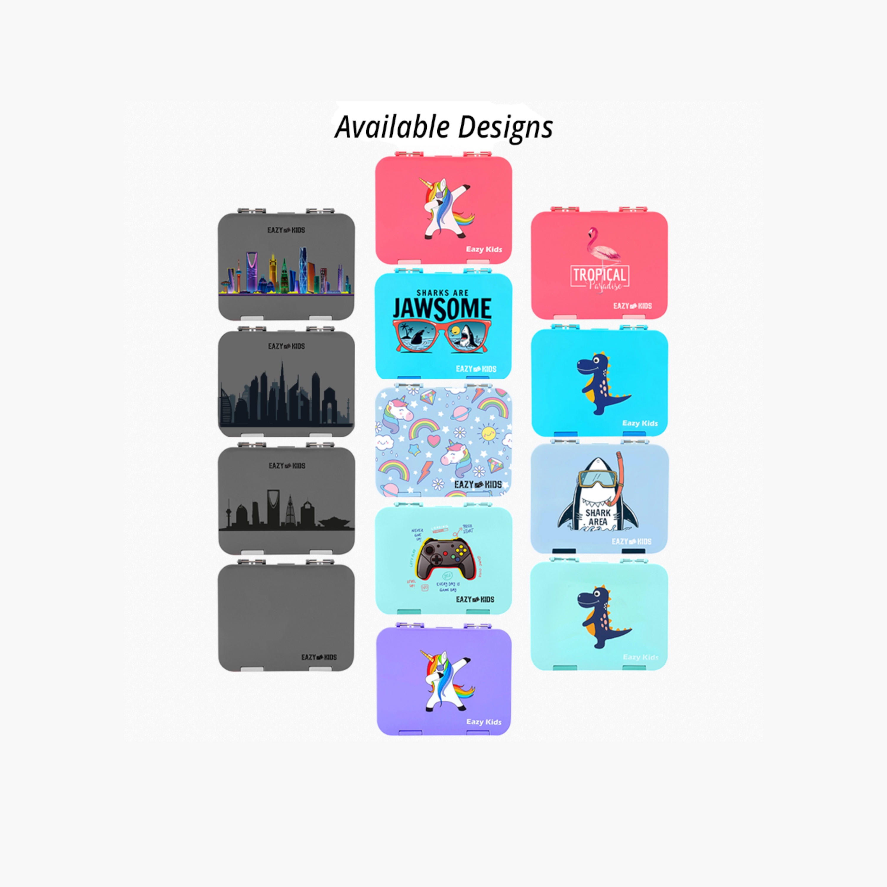 Eazy Kids Unicorn Print Convertible Lunch Box with Sandwich Cutter and Fruit Pick Set-school-lunchessentials-lunchboxes-image-2